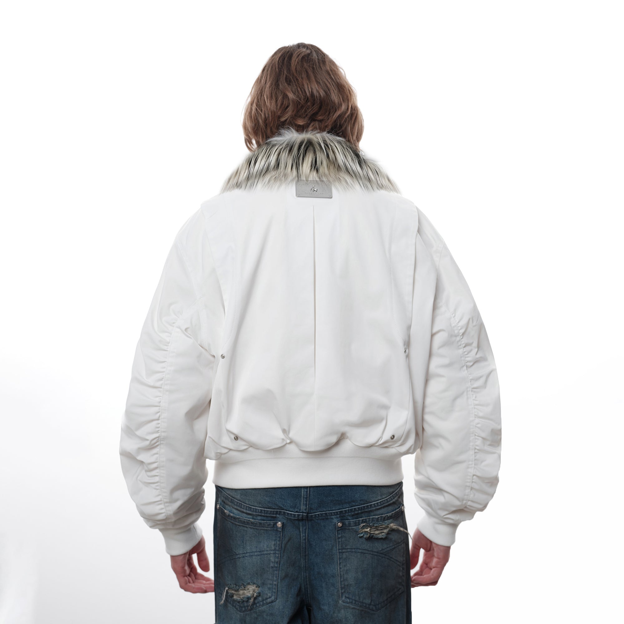 FACEONLAB Faux Fur Collar Utility Bomber Jacket