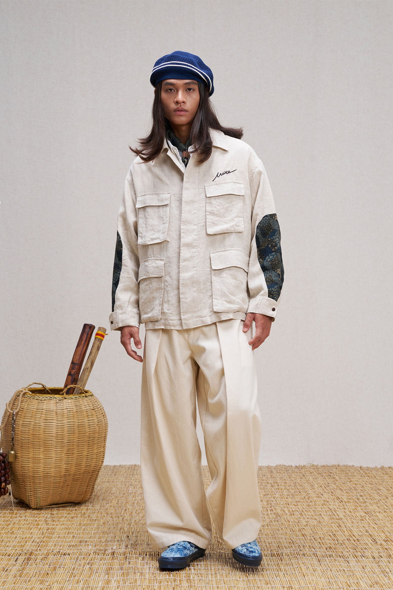 UNLIMITED MOTE Patched Elbow Multi-Pocket Linen Jacket