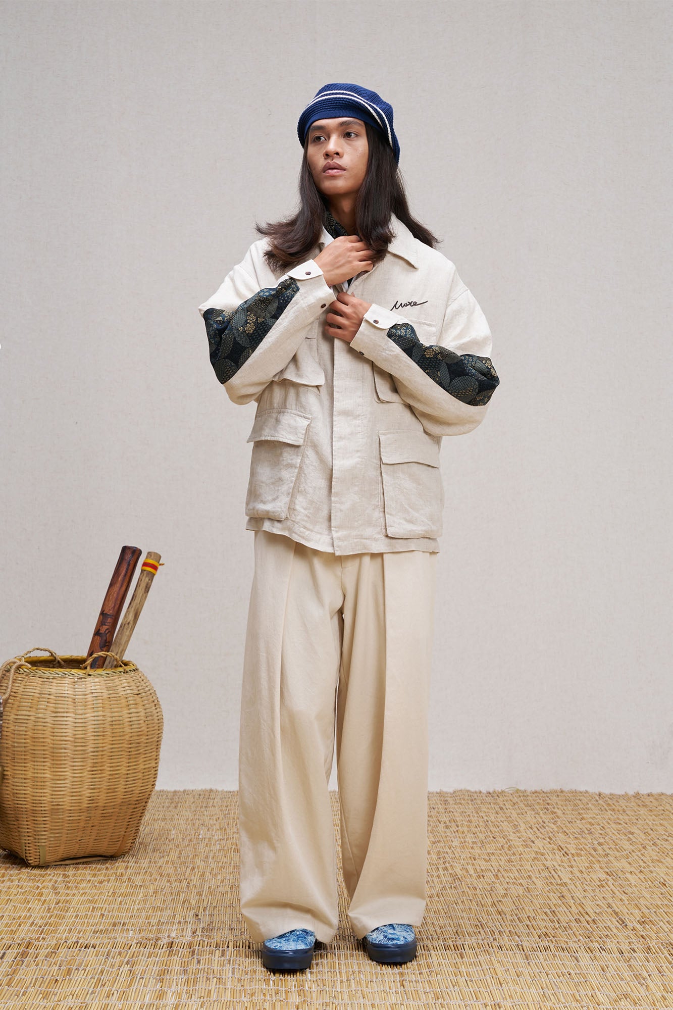 UNLIMITED MOTE Patched Elbow Multi-Pocket Linen Jacket