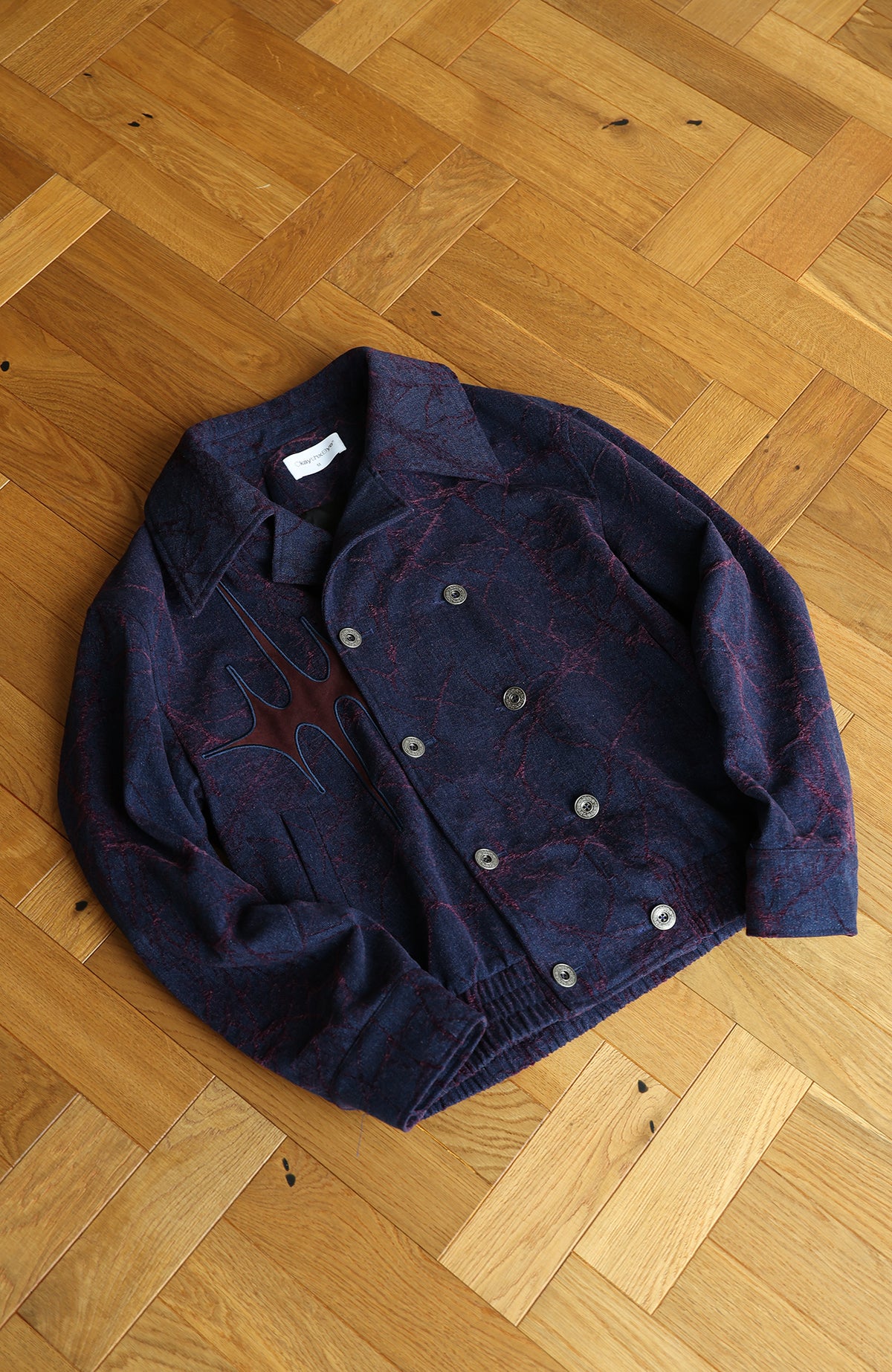 OKAYTHXBYE Flocked Suede Patchwork Crinkle-Denim Jacket