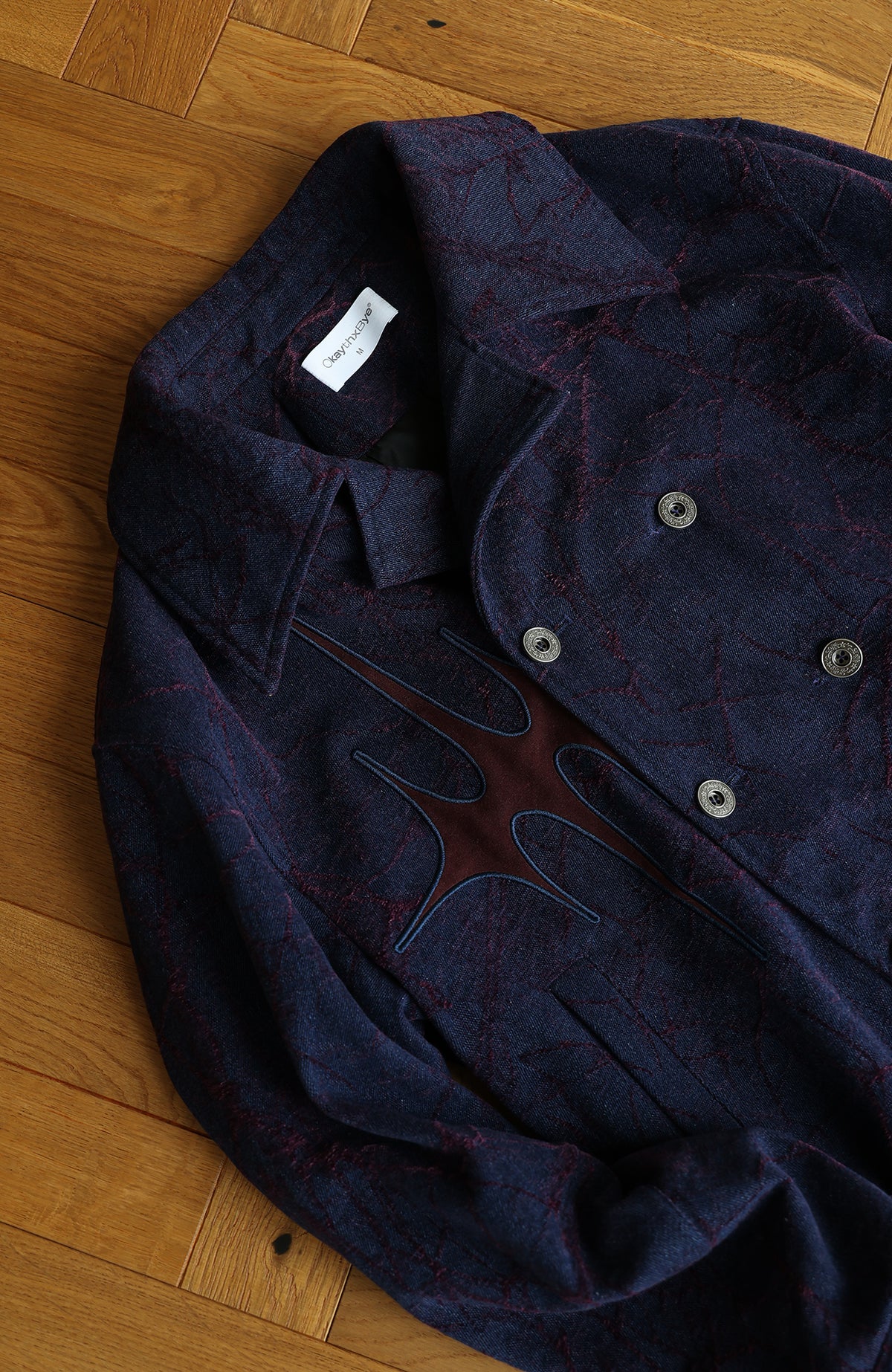 OKAYTHXBYE Flocked Suede Patchwork Crinkle-Denim Jacket
