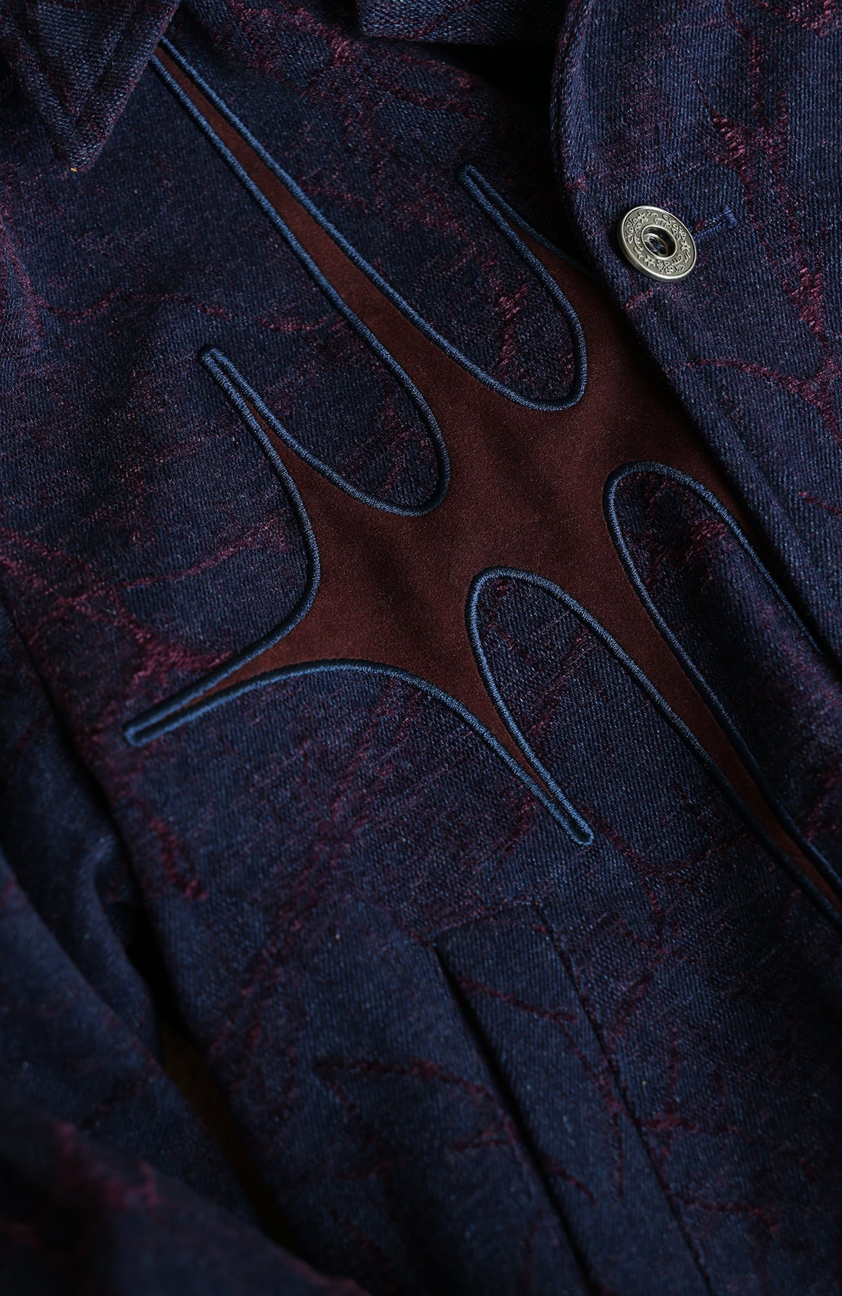 OKAYTHXBYE Flocked Suede Patchwork Crinkle-Denim Jacket