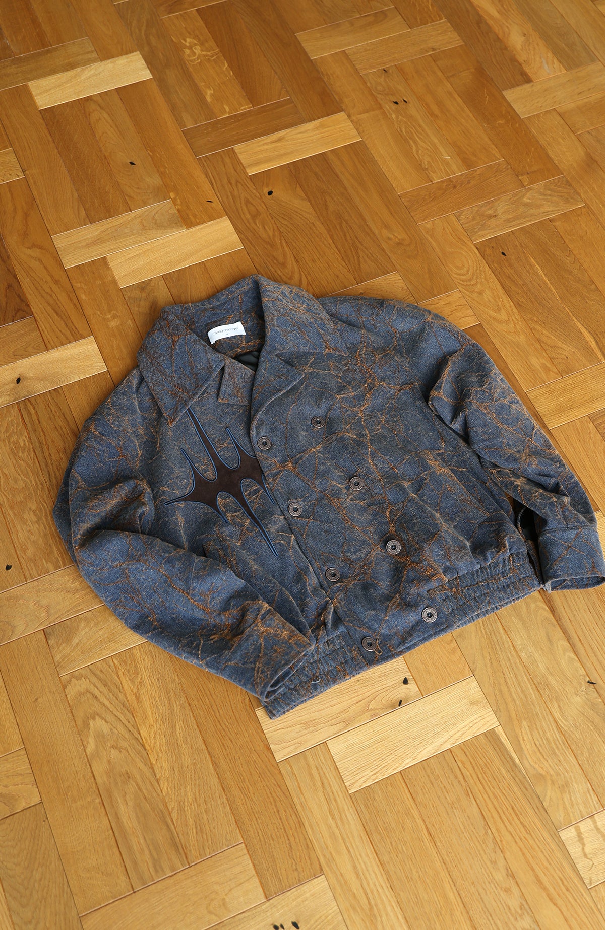 OKAYTHXBYE Flocked Suede Patchwork Crinkle-Denim Jacket