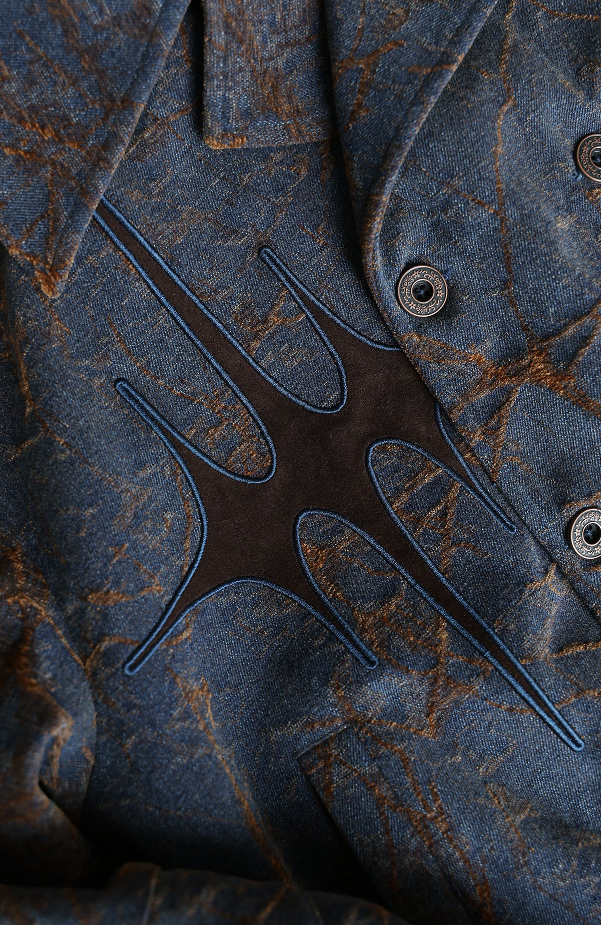 OKAYTHXBYE Flocked Suede Patchwork Crinkle-Denim Jacket