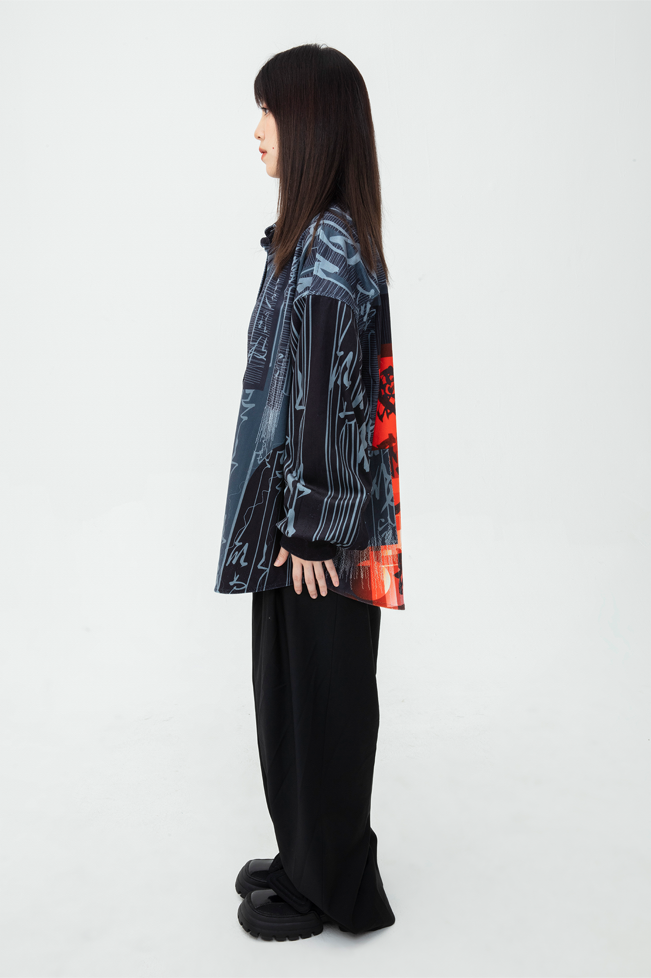 MASH UP ASIA Tang Calligraphy Graphic Oversized Shirt, premium urban and streetwear designers apparel on PROJECTISR.com, MASH UP ASIA