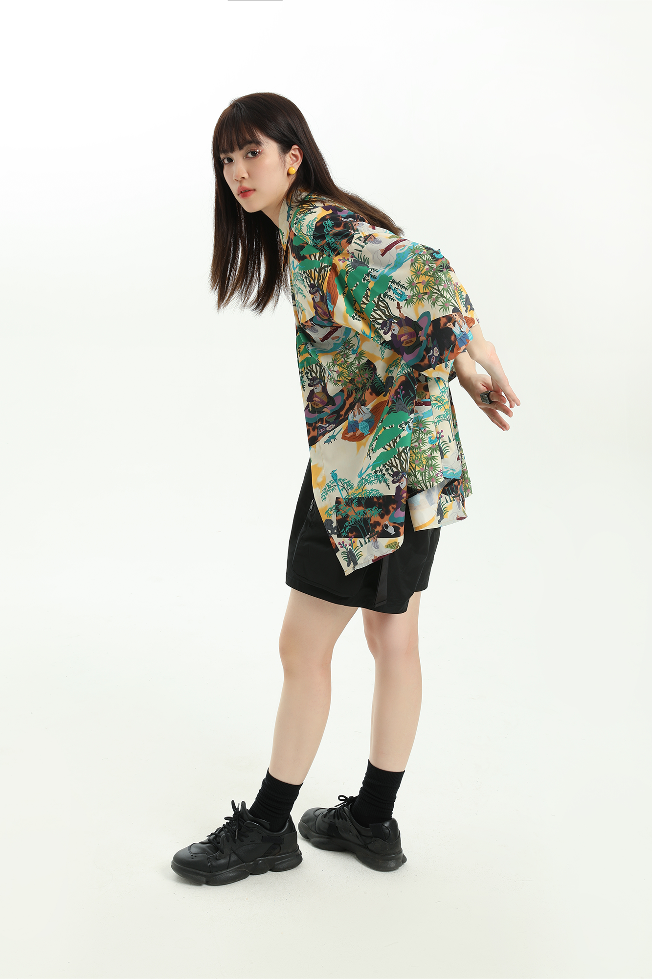 MASH UP ASIA Contrast Full-Print Half Shirt, premium urban and streetwear designers apparel on PROJECTISR.com, MASH UP ASIA