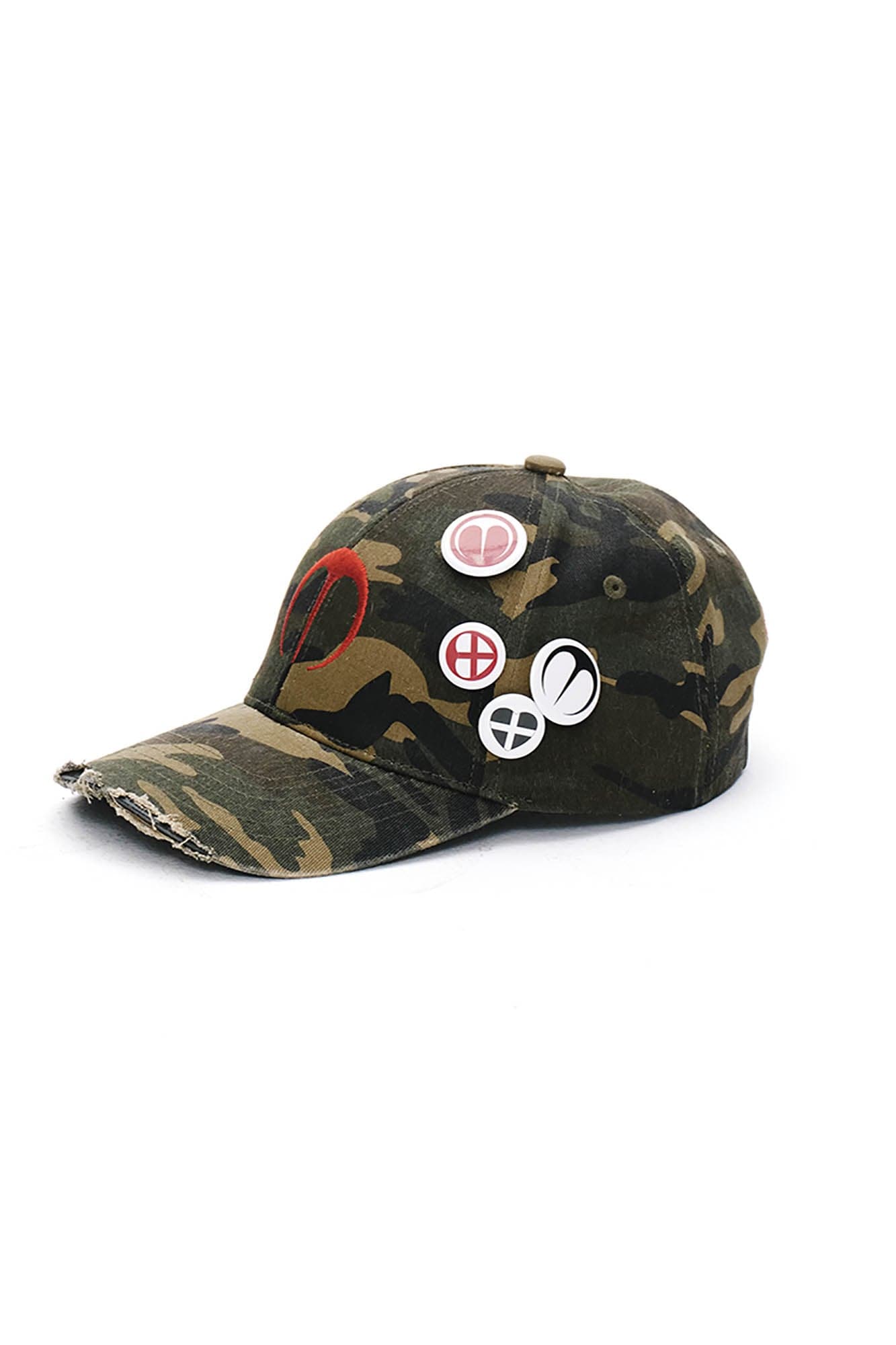 SCHWARZGOLD Distressed Camo Badge Cap, premium urban and streetwear designers apparel on PROJECTISR.com, SCHWARZGOLD