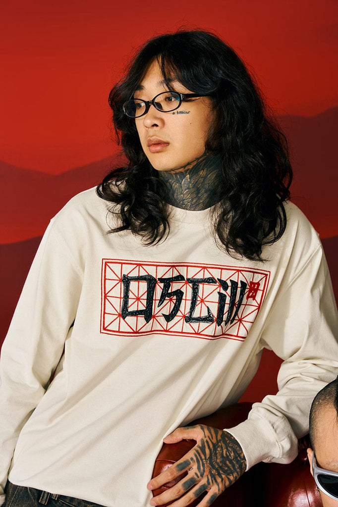 OSCILL Relief Calligraphy LOGO L/S Tee, premium urban and streetwear designers apparel on PROJECTISR.com, OSCILL