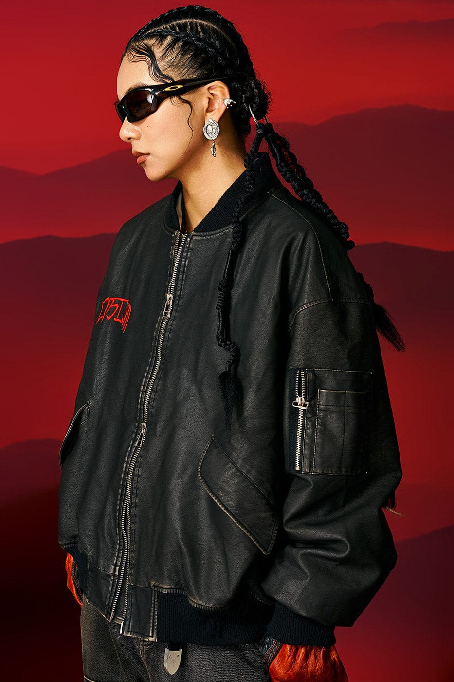 OSCILL Washed MA1 Bomber Faux Leather Jacket, premium urban and streetwear designers apparel on PROJECTISR.com, OSCILL