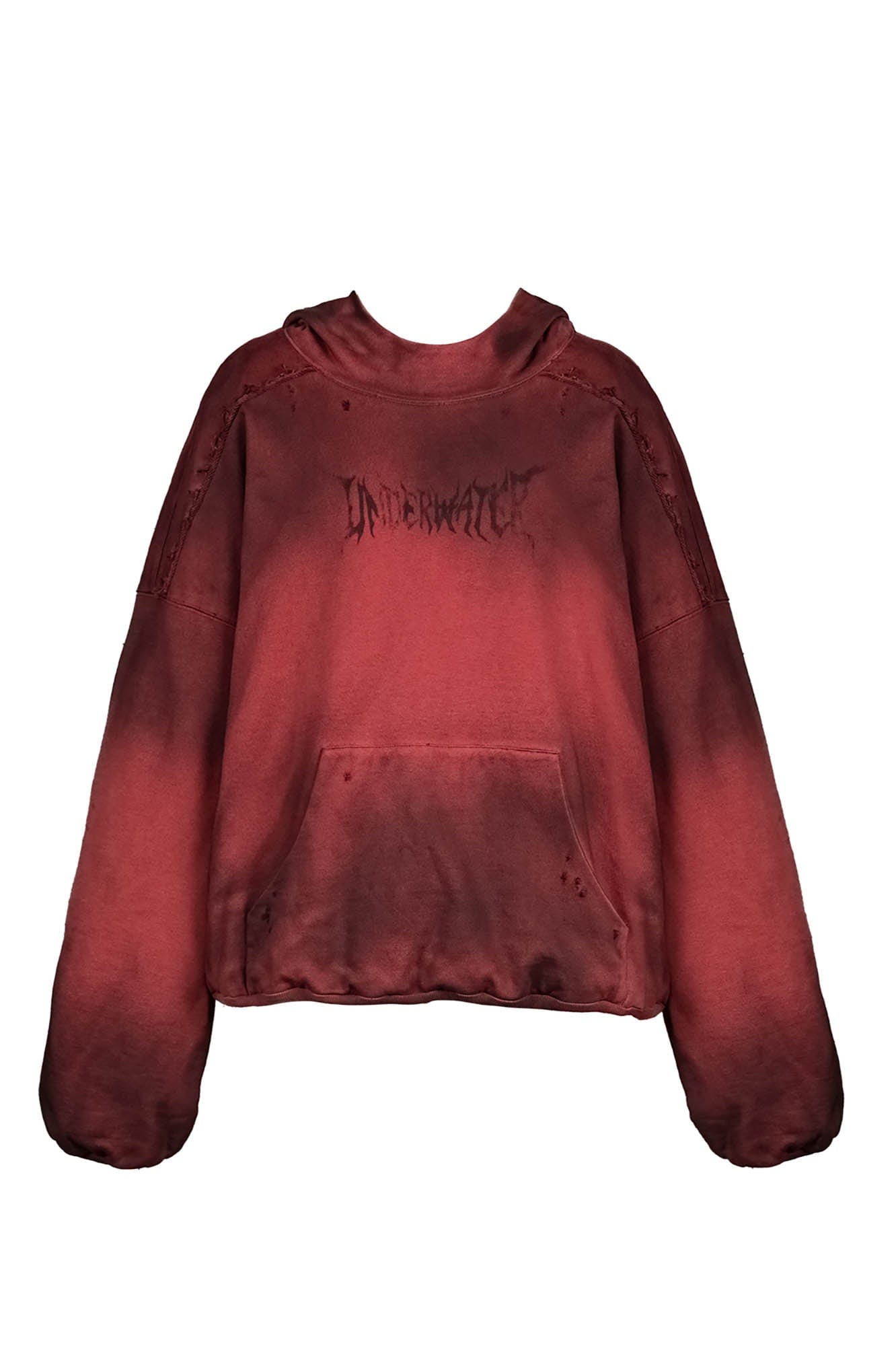 UNDERWATER Ashen Ember Distressed Elevated Hoodie Red, premium urban and streetwear designers apparel on PROJECTISR.com, UNDERWATER