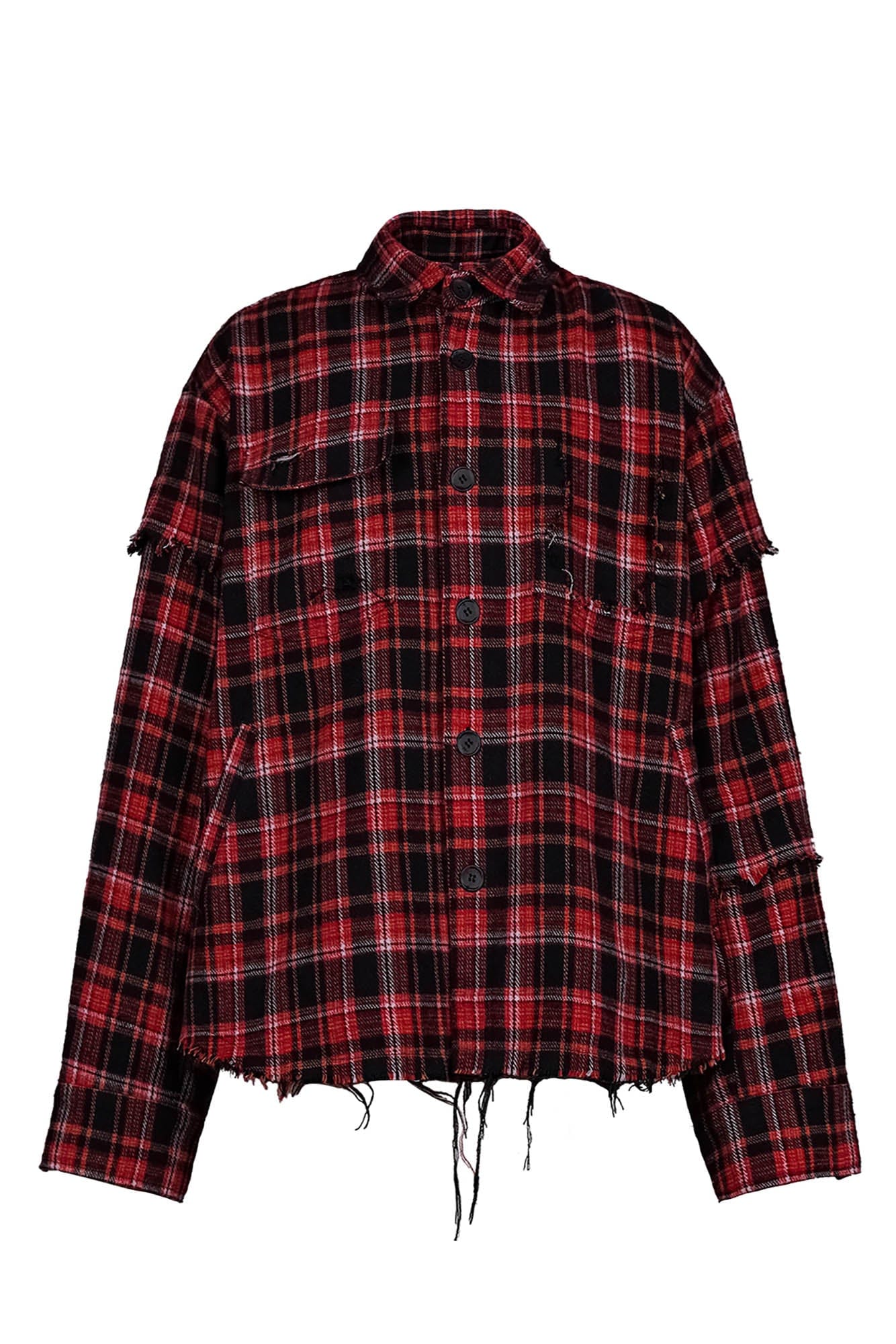 UNDERWATER Crimson Ruin Distressed Plaid Shirt Jacket