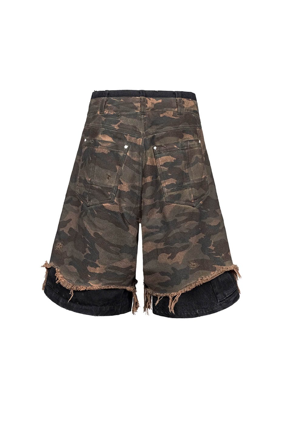 UNDERWATER Double-Layered Ripped Black Shorts Camo, premium urban and streetwear designers apparel on PROJECTISR.com, UNDERWATER