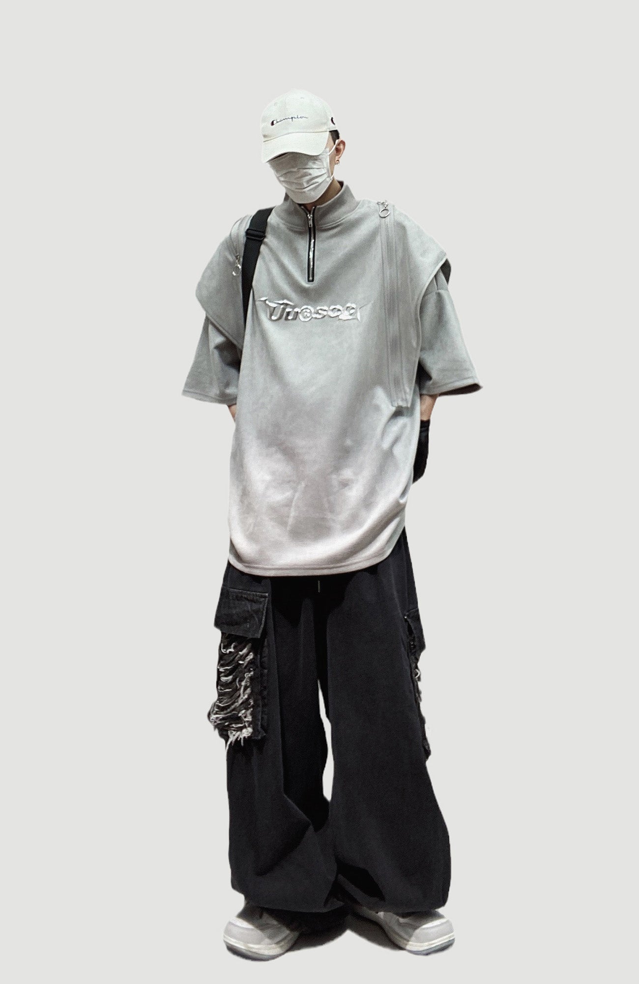 UUCSCC Padded-Shoulder Suede Oversized Turtleneck Tee
