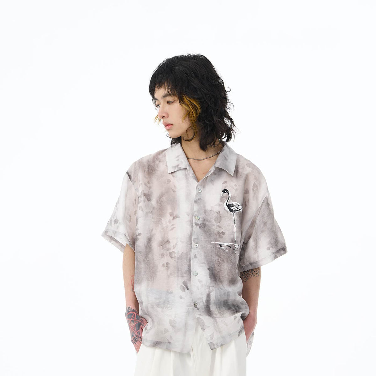 EPIC POETRY Flamingo Jacquard Half Shirt, premium urban and streetwear designers apparel on PROJECTISR.com, EPIC POETRY