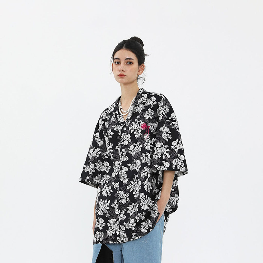 Miichous Embroidery Crabapples Flower Half Shirt, premium urban and streetwear designers apparel on PROJECTISR.com, Miichous
