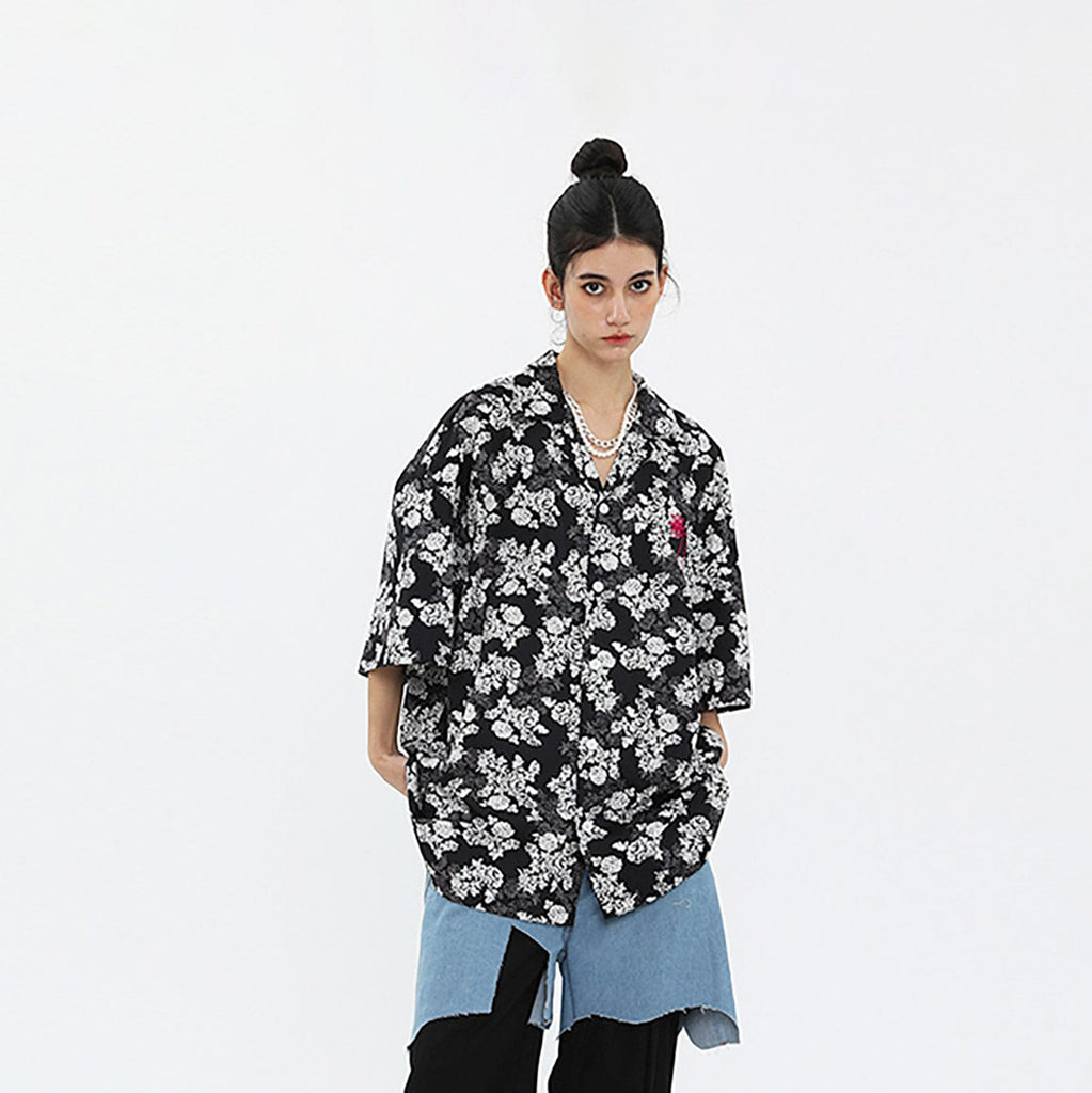 Miichous Embroidery Crabapples Flower Half Shirt, premium urban and streetwear designers apparel on PROJECTISR.com, Miichous