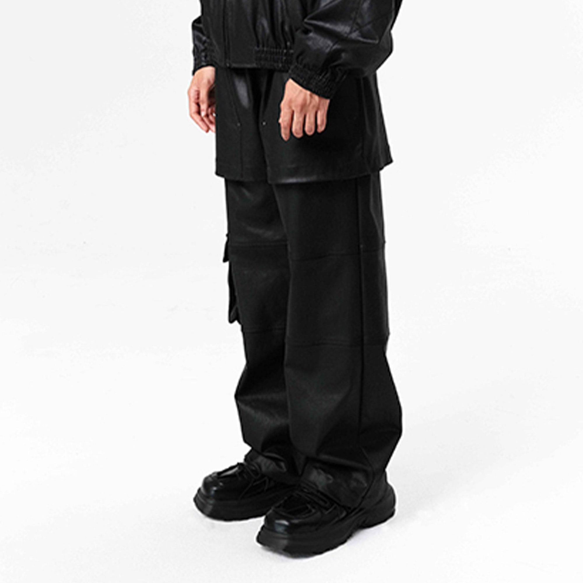 VANN VALRENCE Rivet Layered Coated Denim Pants