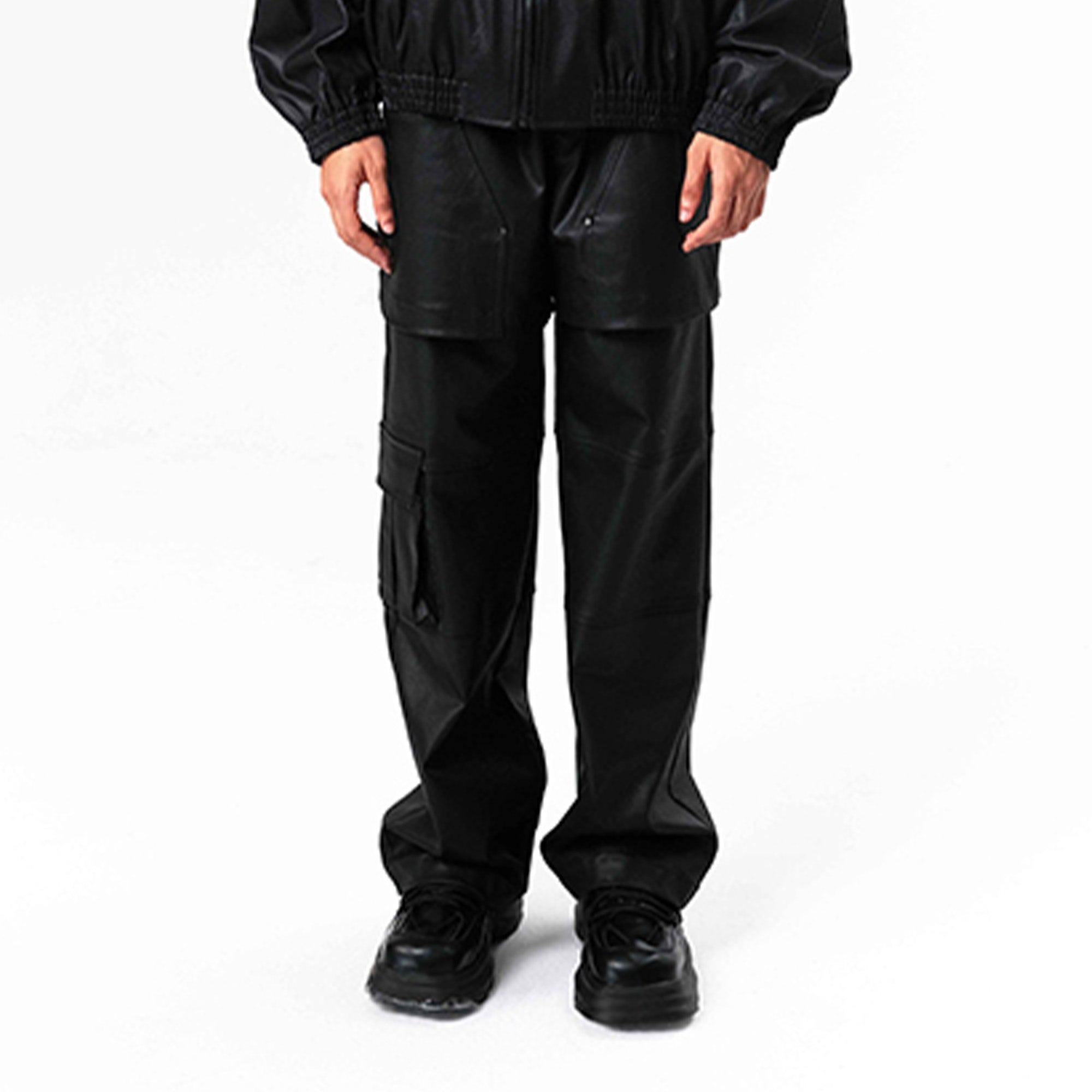 VANN VALRENCE Rivet Layered Coated Denim Pants