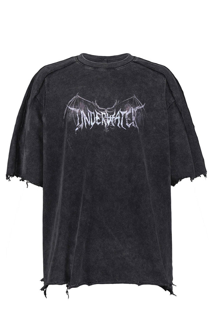 UNDERWATER Raw Edge Spliced Demon Mottled T-Shirt, premium urban and streetwear designers apparel on PROJECTISR.com, UNDERWATER