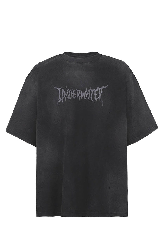 UNDERWATER Distressed Tie-Dye LOGO T-Shirt Black, premium urban and streetwear designers apparel on PROJECTISR.com, UNDERWATER
