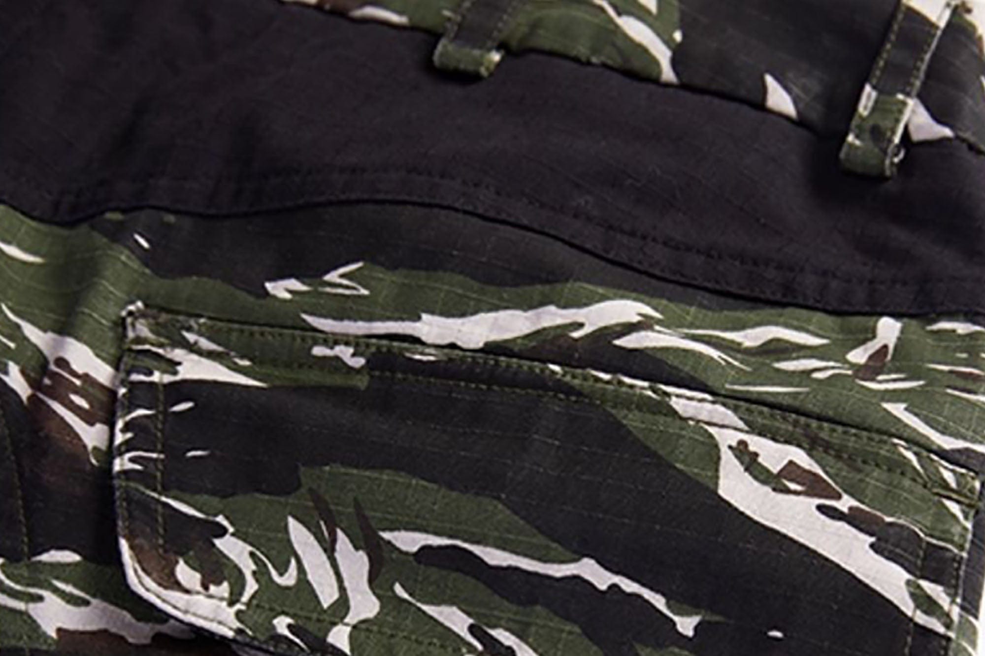 ERROR CODE ROBOT Washed Paneled Frayed-Hem Camo Cargo Shorts, premium urban and streetwear designers apparel on PROJECTISR.com, ERROR CODE ROBOT