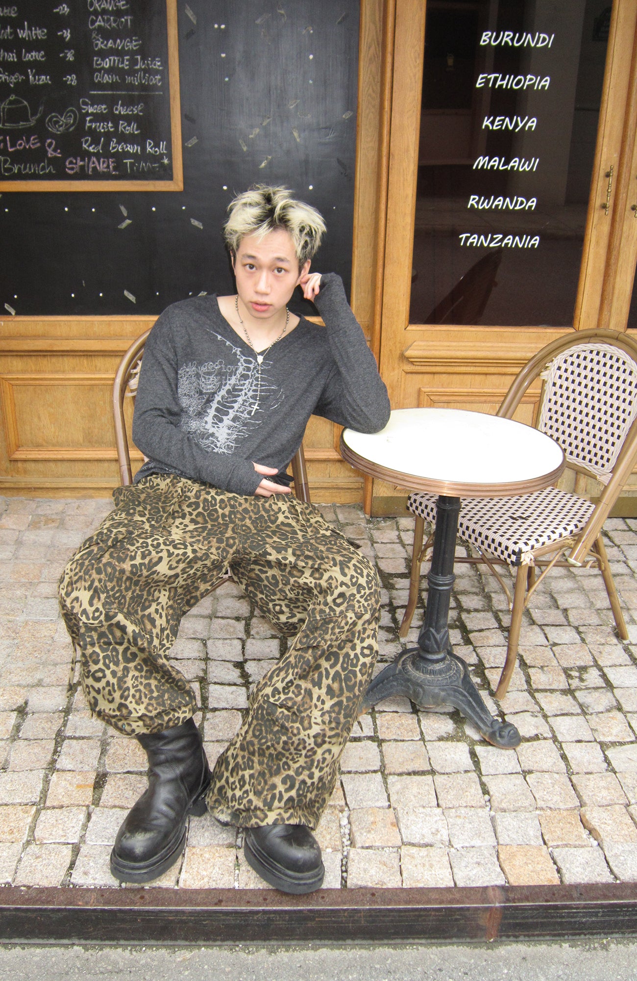 SADSOUP Skeleton Graphic V-Neck Long-Sleeve Tee