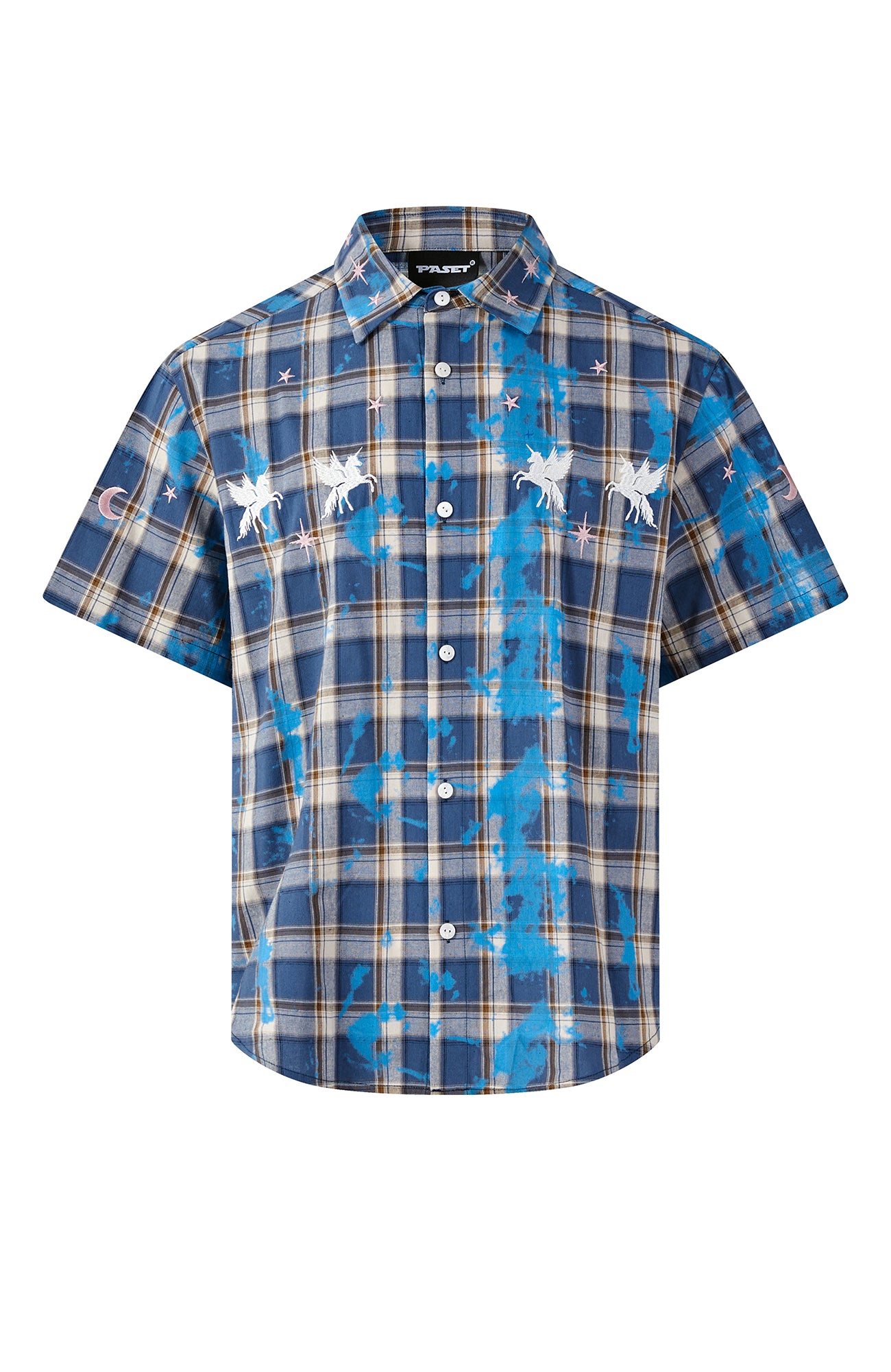 PASET Unicorn Embroidered Plaid Half Shirt