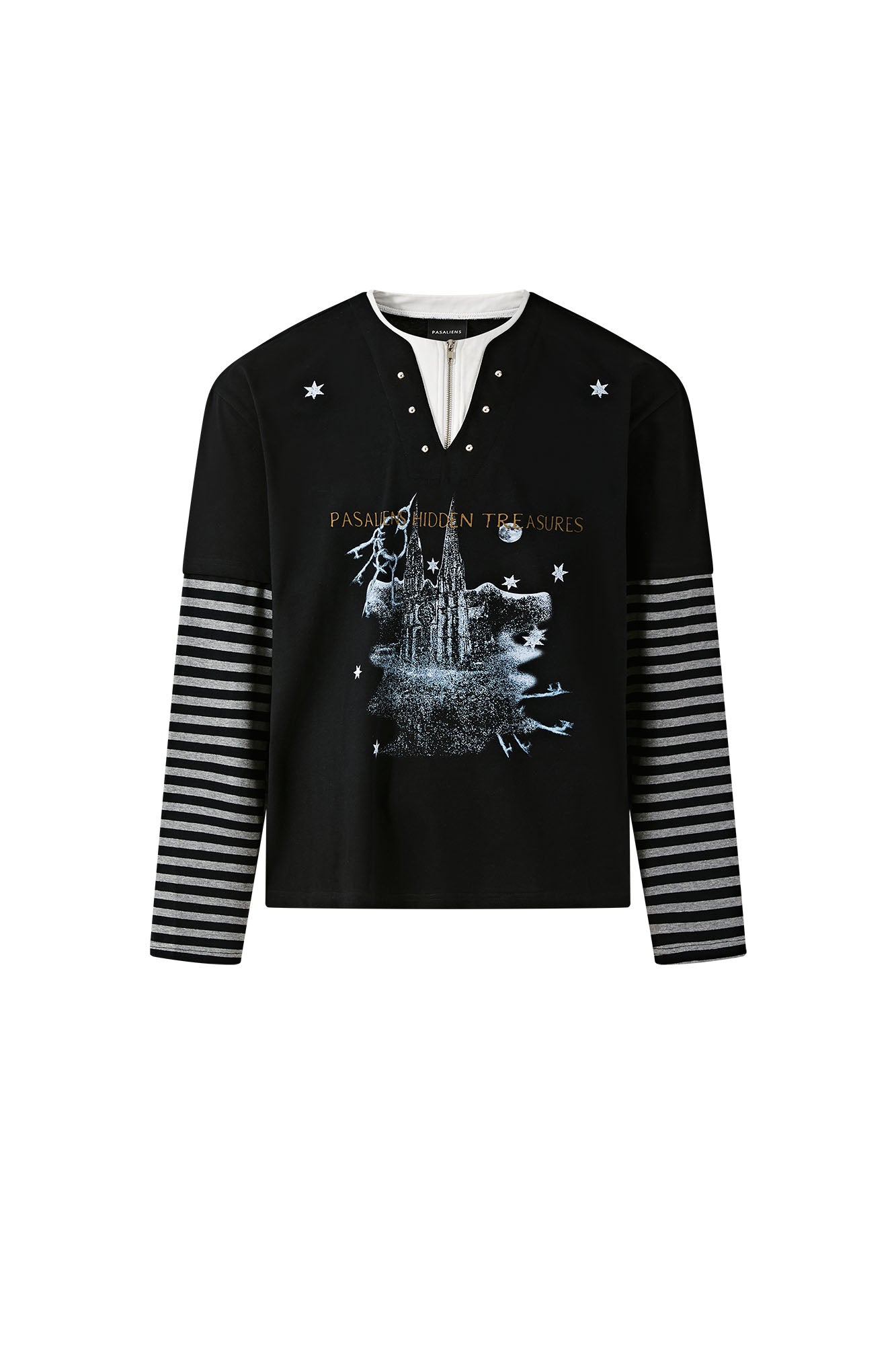 PASET Layered Stripe Graphic Long-Sleeve Tee