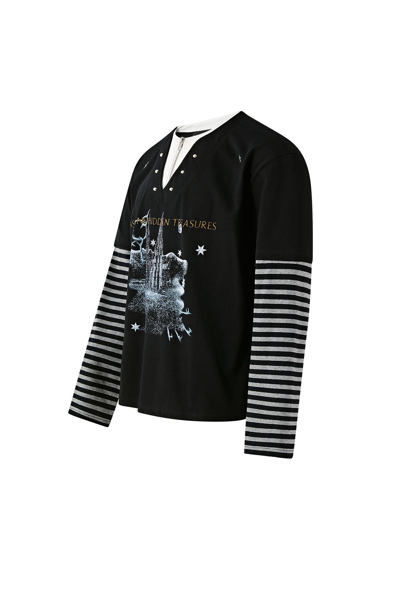 PASET Layered Stripe Graphic Long-Sleeve Tee