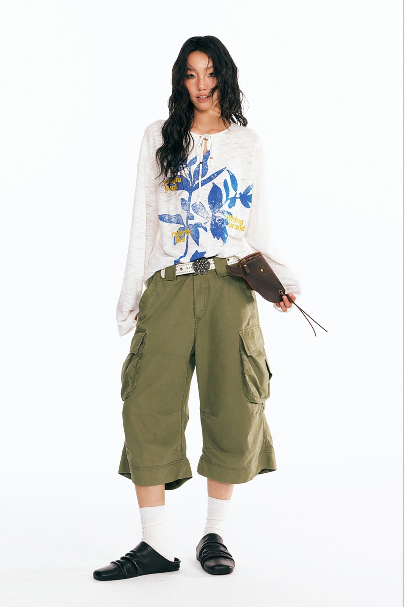 1997 POSTOFFICE Sesame Leaves Drawstring Neck Long-Sleeve Tee, premium urban and streetwear designers apparel on PROJECTISR.com, 1997 POSTOFFICE
