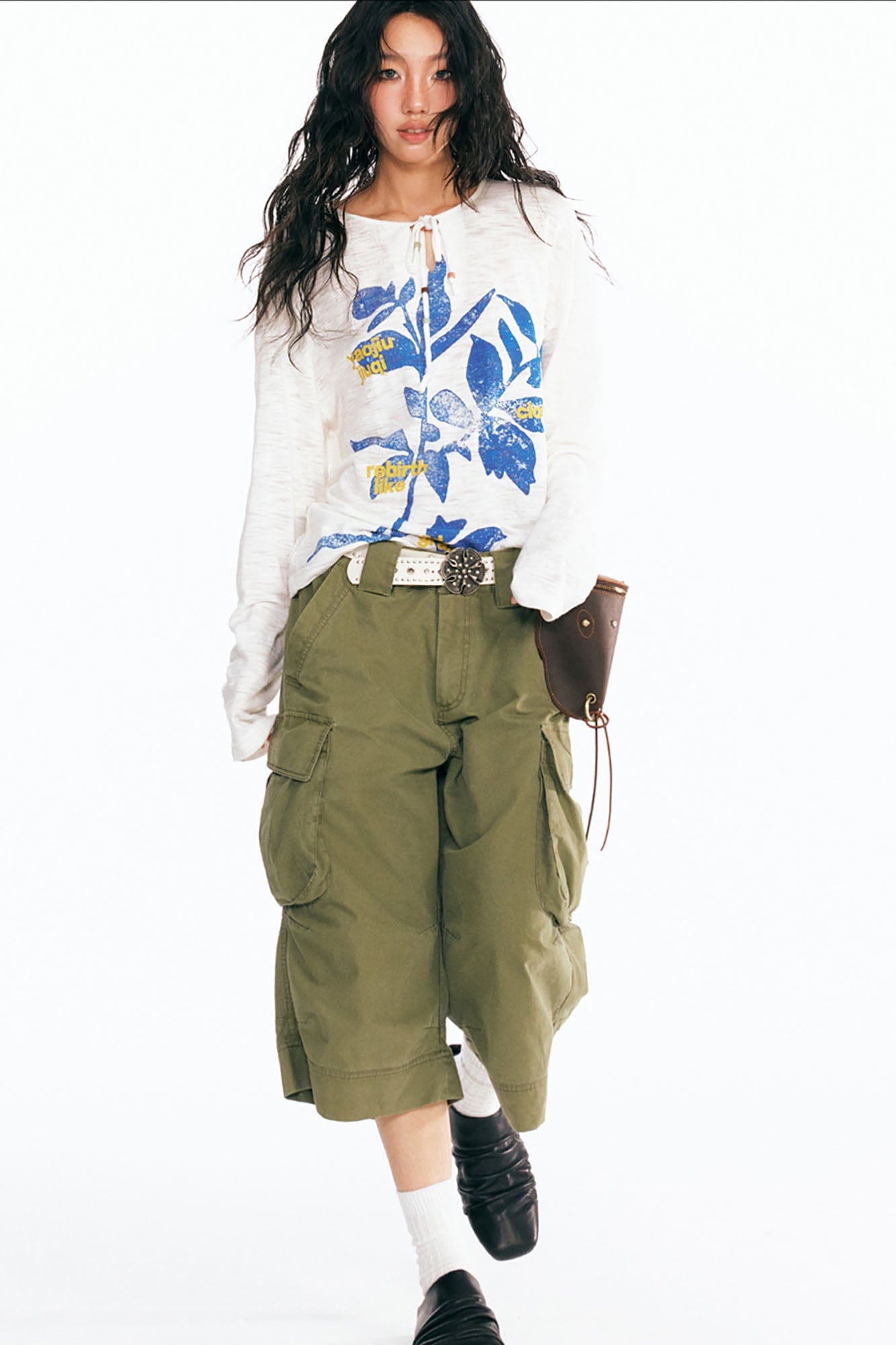1997 POSTOFFICE Sesame Leaves Drawstring Neck Long-Sleeve Tee, premium urban and streetwear designers apparel on PROJECTISR.com, 1997 POSTOFFICE