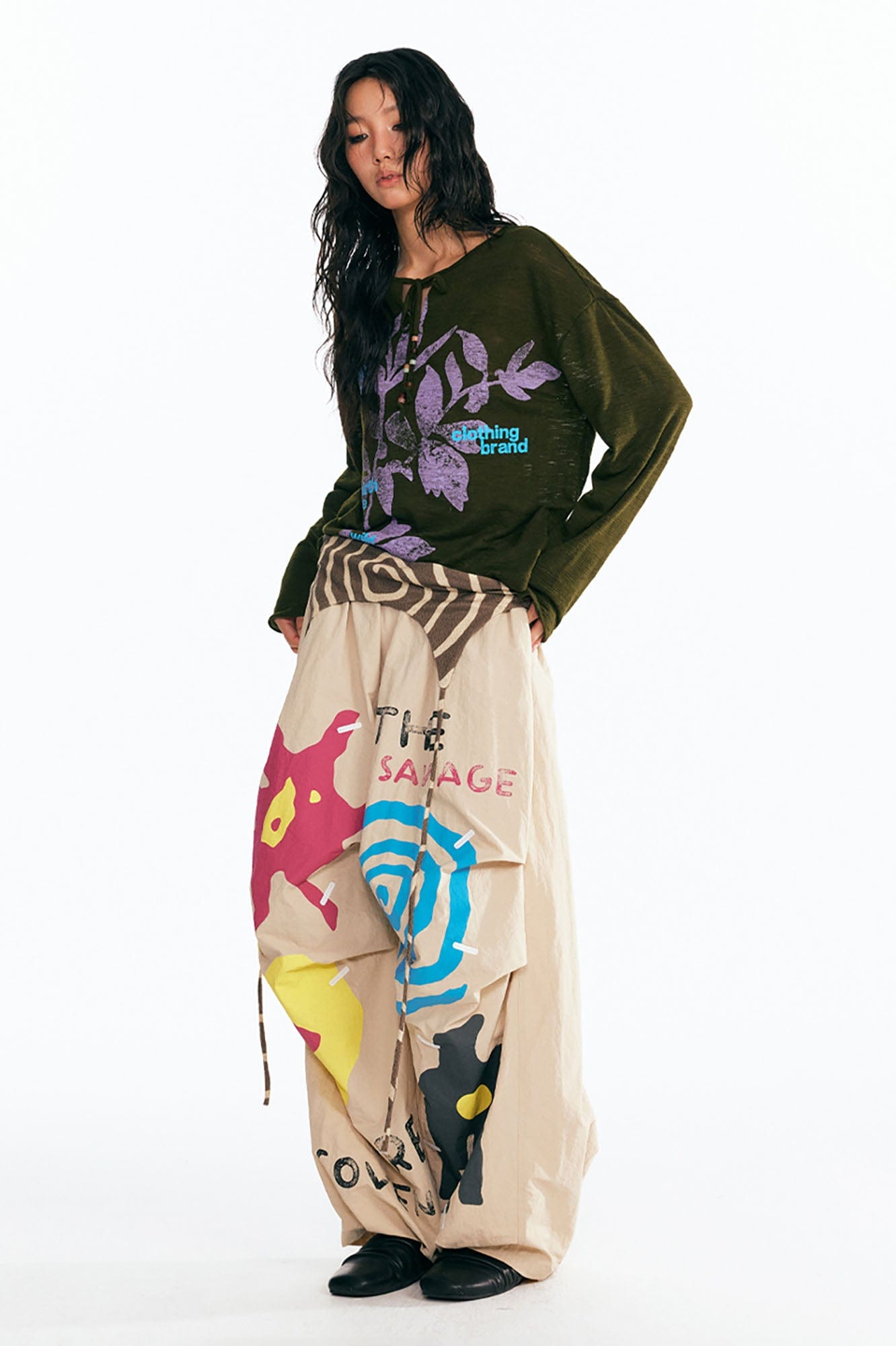 1997 POSTOFFICE Sesame Leaves Drawstring Neck Long-Sleeve Tee, premium urban and streetwear designers apparel on PROJECTISR.com, 1997 POSTOFFICE