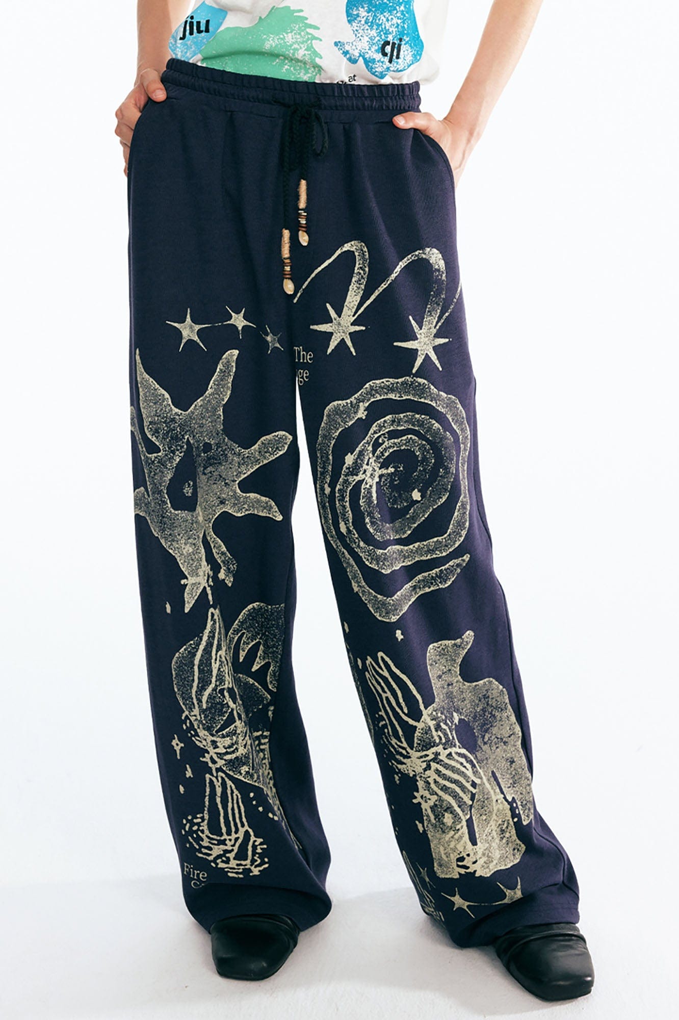 1997 POSTOFFICE Tribal Spiral Beaded Drawstring Sweatpants, premium urban and streetwear designers apparel on PROJECTISR.com, 1997 POSTOFFICE