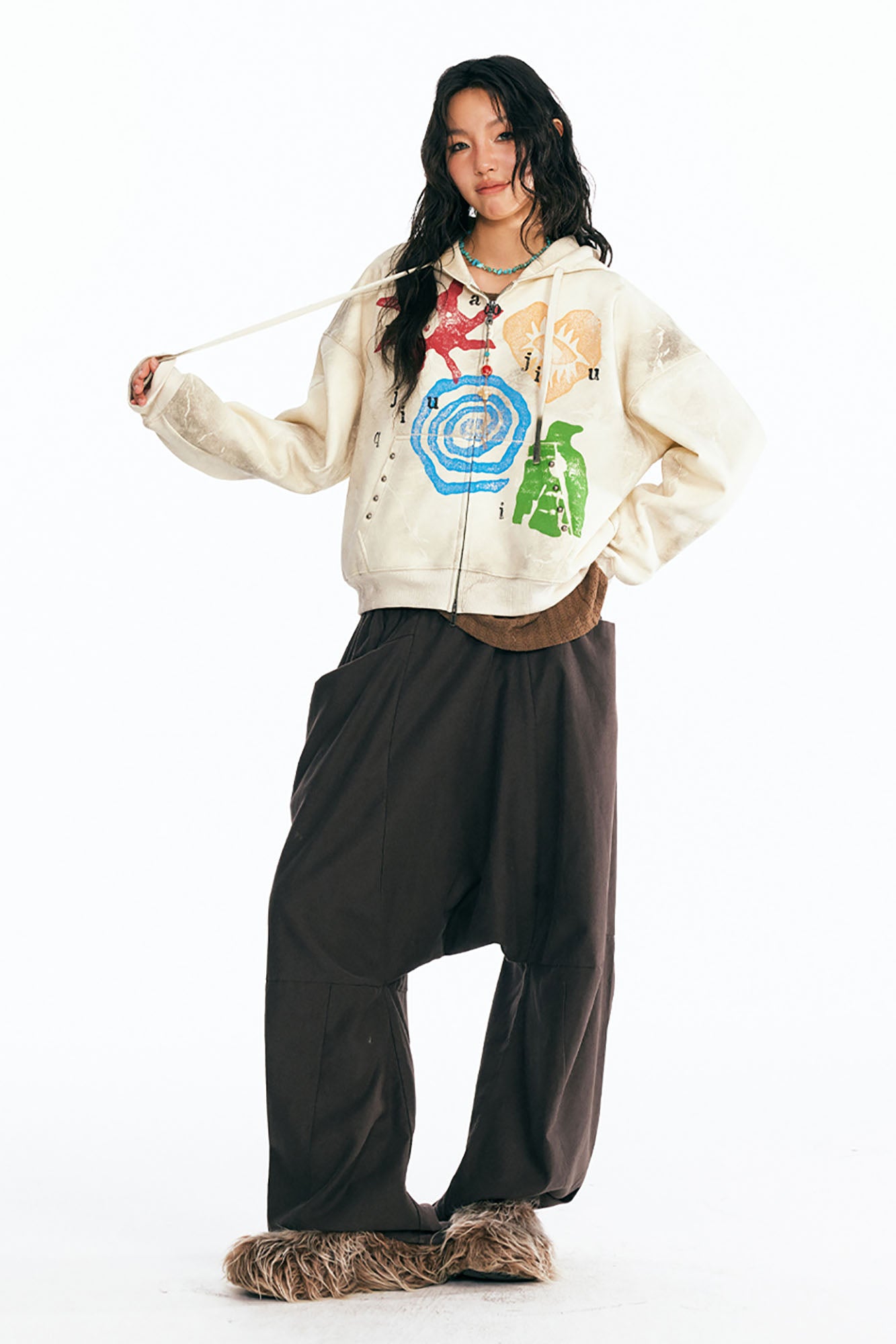 1997 POSTOFFICE Distressed Tribal Graphics Zip- Up Hoodie, premium urban and streetwear designers apparel on PROJECTISR.com, 1997 POSTOFFICE
