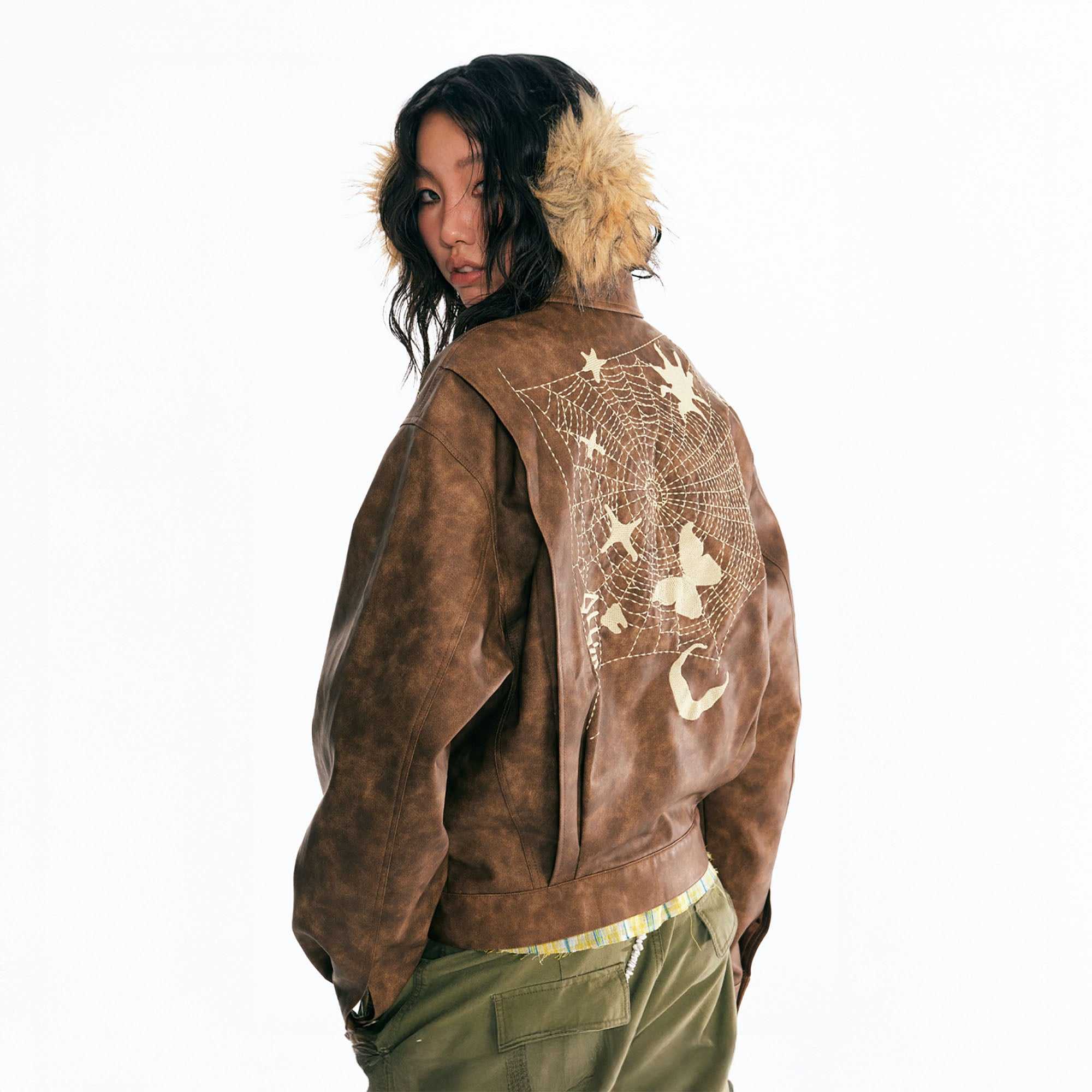 1997 POSTOFFICE Dreamcatcher Graphic Faux Leather Jacket, premium urban and streetwear designers apparel on PROJECTISR.com, 1997 POSTOFFICE