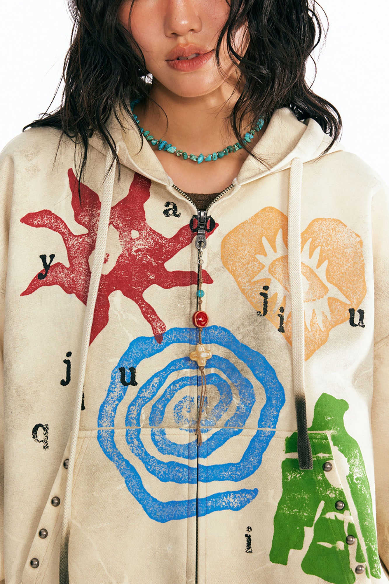 1997 POSTOFFICE Distressed Tribal Graphics Zip- Up Hoodie, premium urban and streetwear designers apparel on PROJECTISR.com, 1997 POSTOFFICE