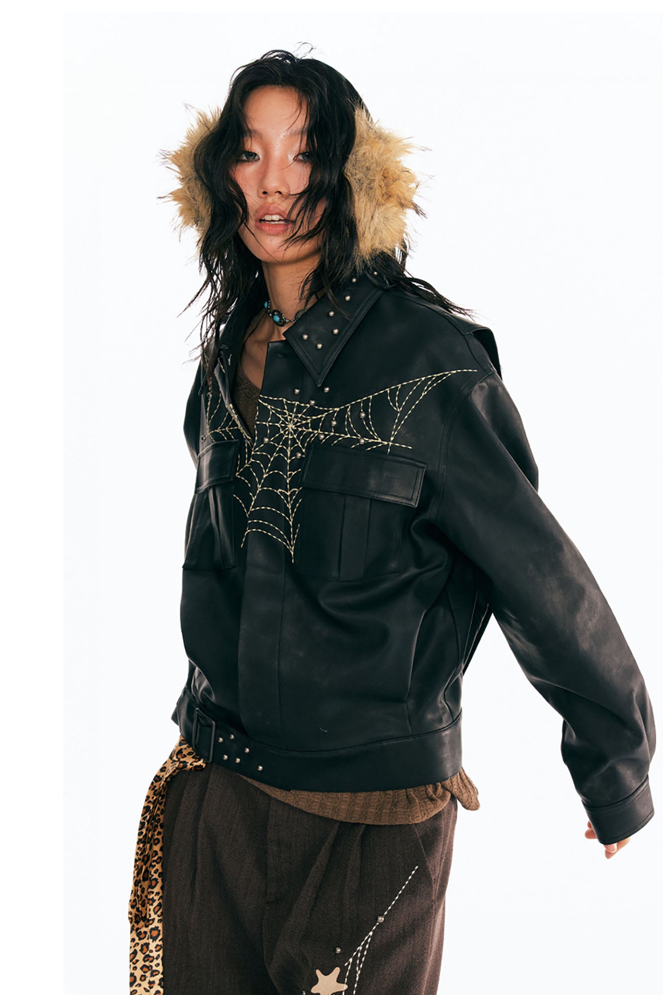1997 POSTOFFICE Dreamcatcher Graphic Faux Leather Jacket, premium urban and streetwear designers apparel on PROJECTISR.com, 1997 POSTOFFICE