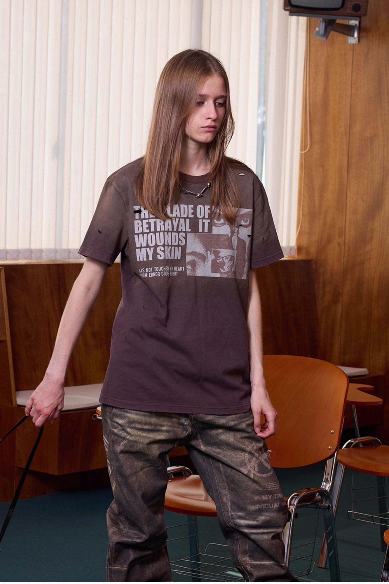 ERROR CODE ROBOT Destroyed Heavy Washed Graphic Tee, premium urban and streetwear designers apparel on PROJECTISR.com, ERROR CODE ROBOT