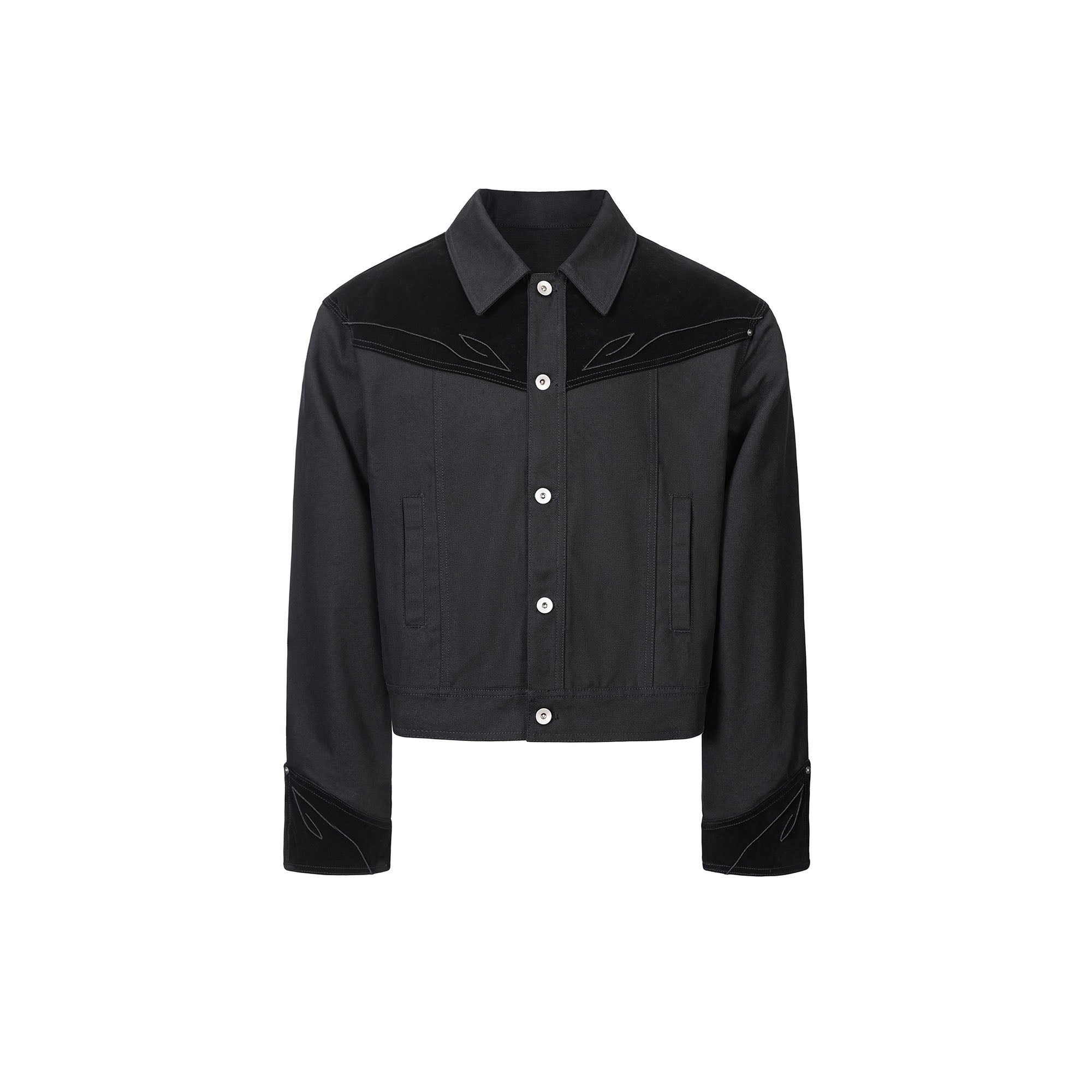 ESAIAS Totem Embroidered Velvet Panel Short Jacket, premium urban and streetwear designers apparel on PROJECTISR.com, ESAIAS