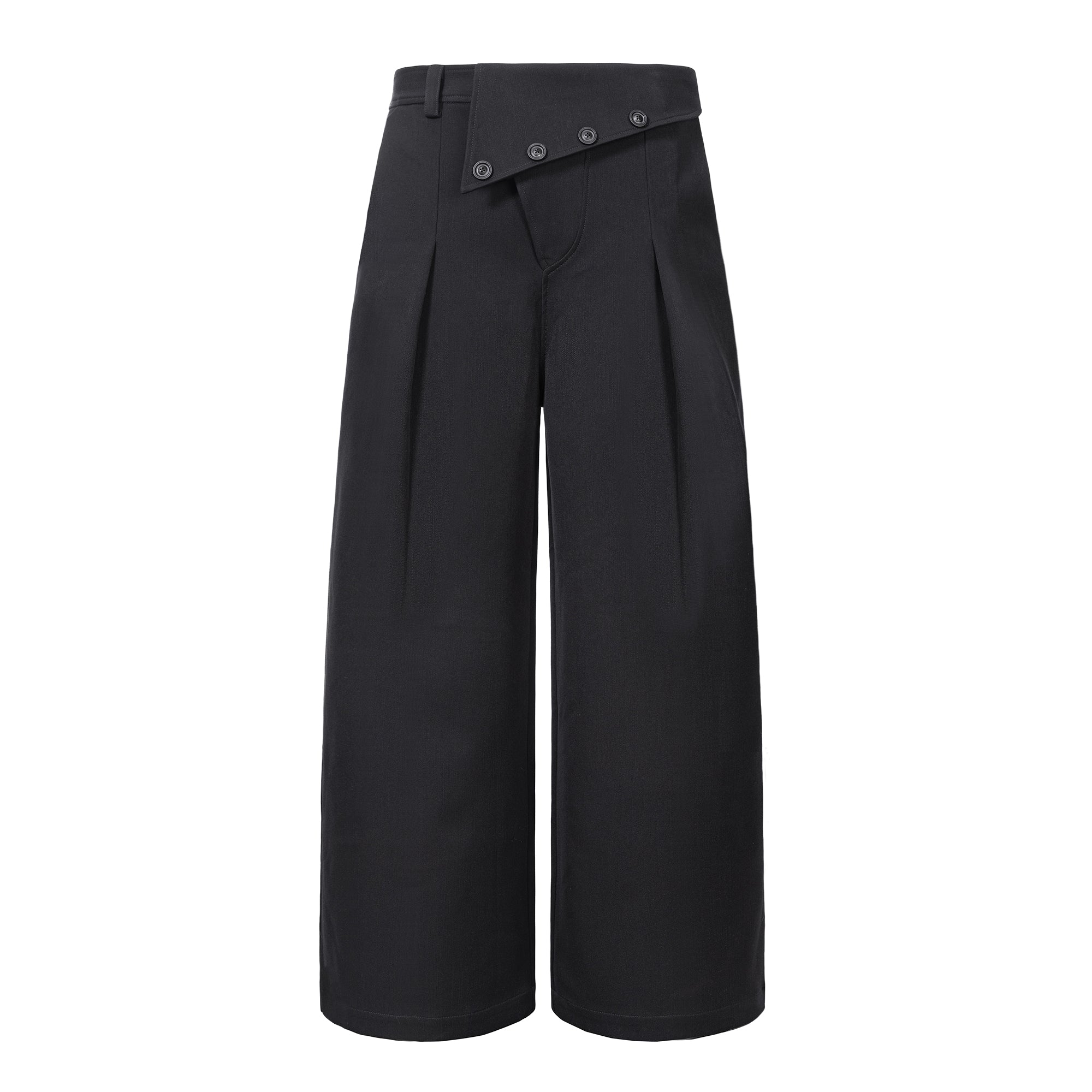 ESAIAS Foldover Waist Pleated Wide-Leg Trousers