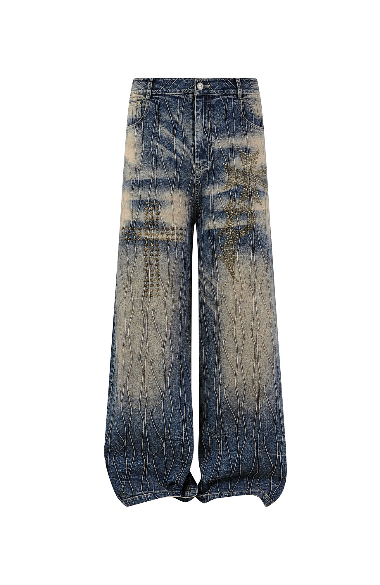 PASET Cross And Star Studded Wide-Leg Jeans