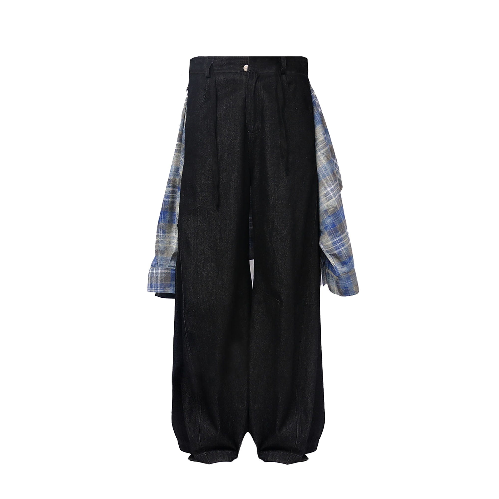 RELABEL Detachable Plaid Flap Panel Wide-Leg Pants, premium urban and streetwear designers apparel on PROJECTISR.com, RELABEL
