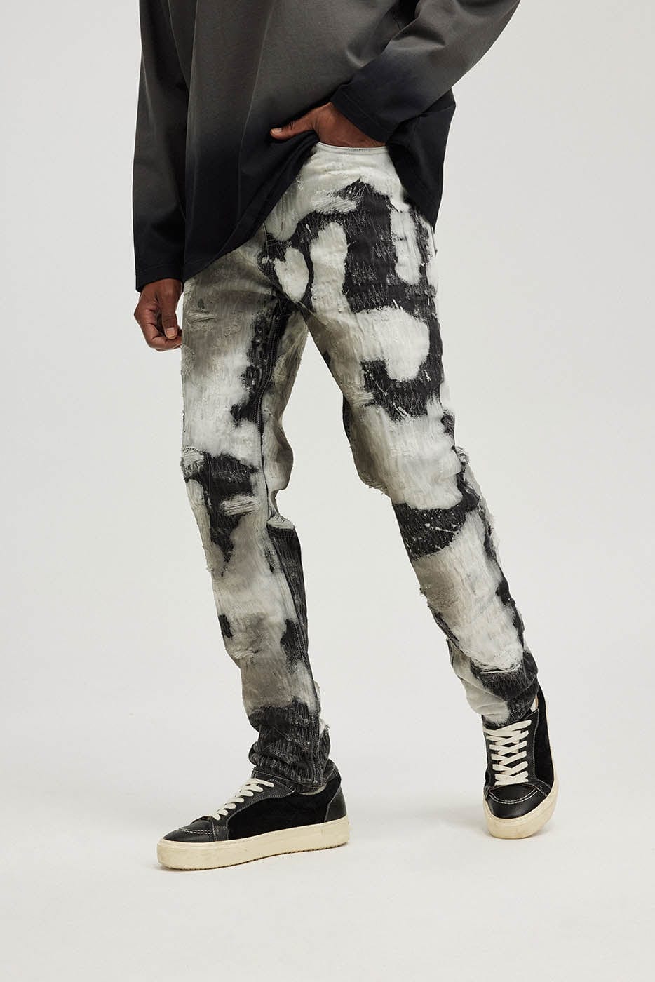 BONELESS Distressed Stitches Jeans, premium urban and streetwear designers apparel on PROJECTISR.com, BONELESS