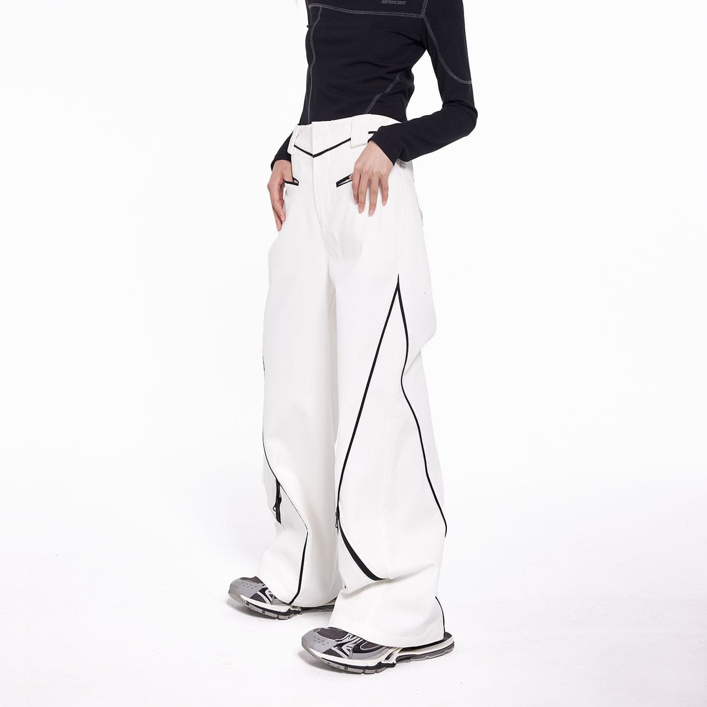 49PERCENT Paneled Zipper Wide-Leg Pants, premium urban and streetwear designers apparel on PROJECTISR.com, 49PERCENT