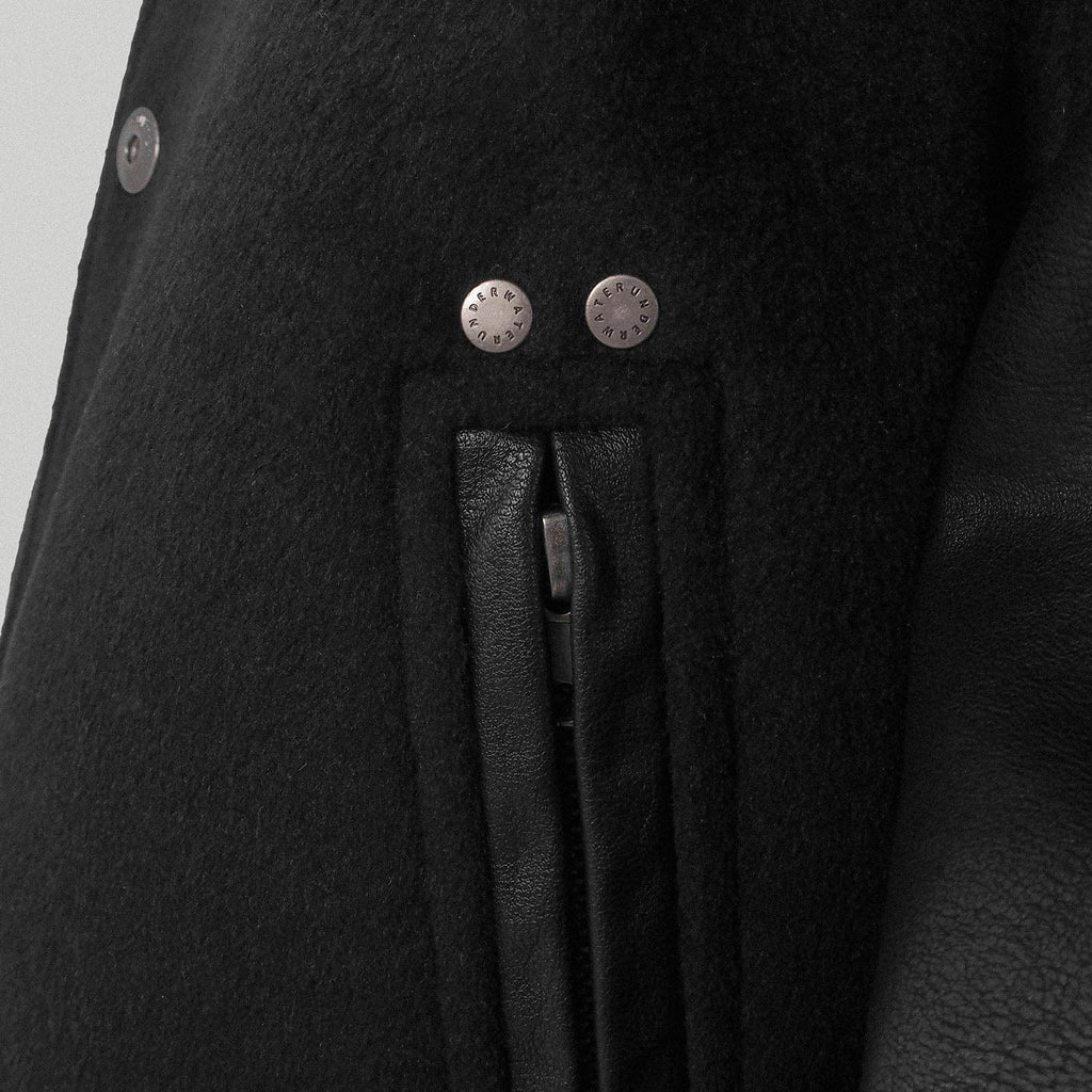 UNDERWATER Faux Leather Sleeves Varsity Jacket - PROJECTISR US