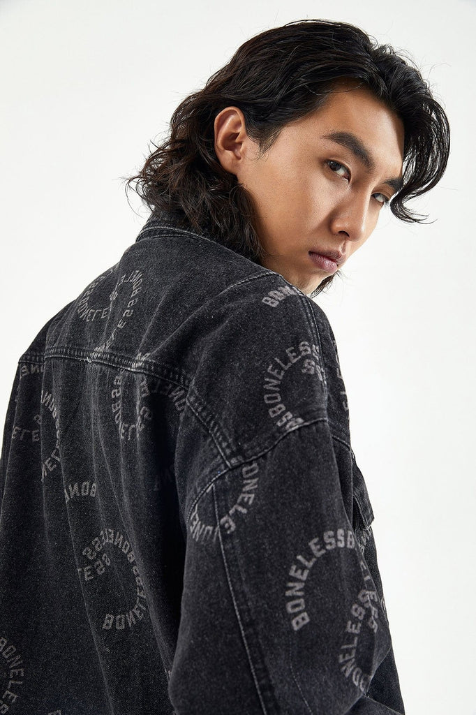 BONELESS Swirl LOGO Denim Jacket, premium urban and streetwear designers apparel on PROJECTISR.com, BONELESS