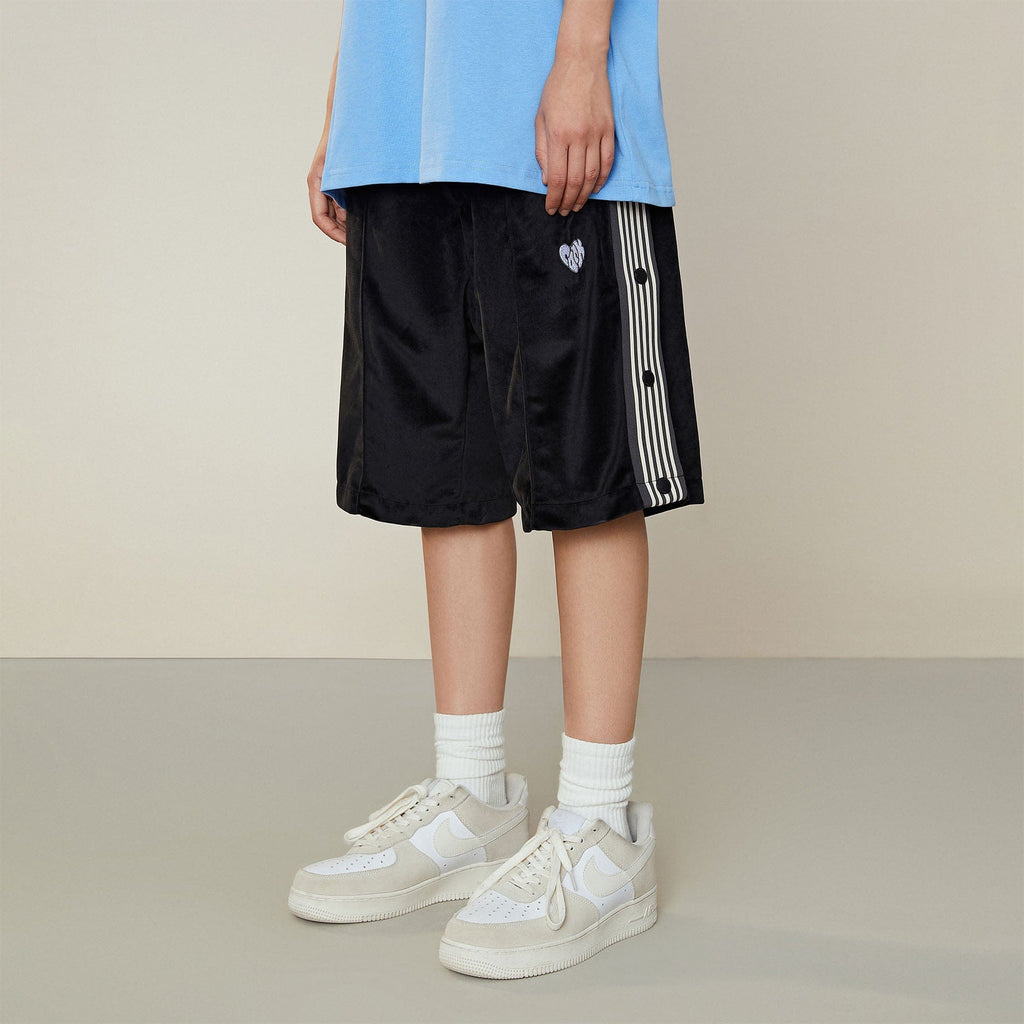 Conklab Stripe Buttoned Velvet Shorts - PROJECTISR US