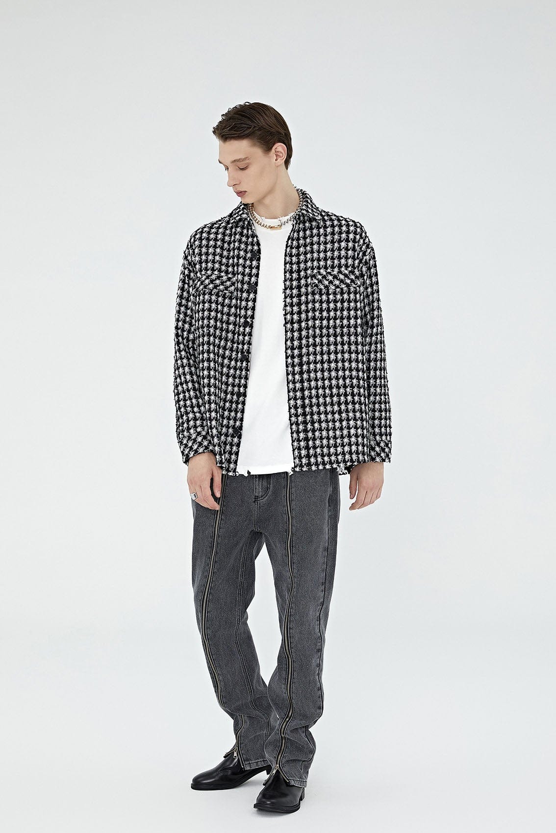 BONELESS Houndstooth Tweed Jacket, premium urban and streetwear designers apparel on PROJECTISR.com, BONELESS
