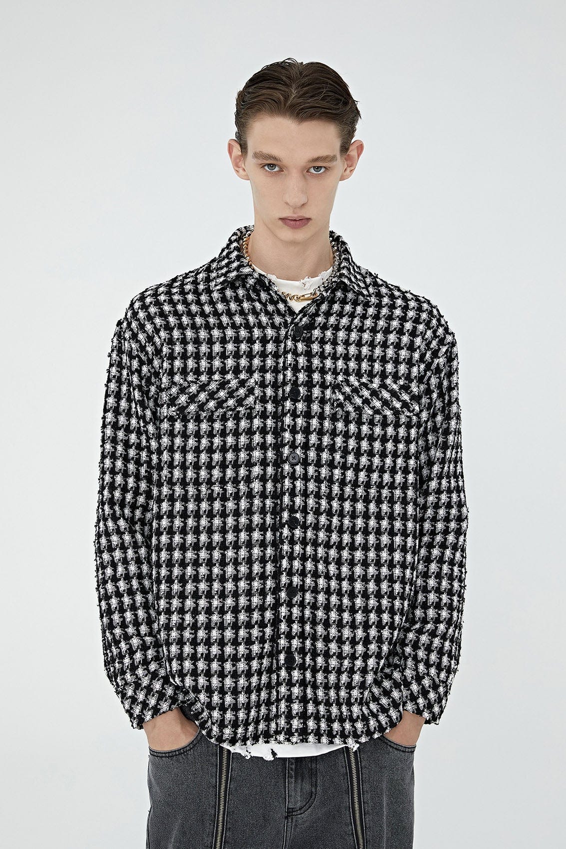 BONELESS Houndstooth Tweed Jacket, premium urban and streetwear designers apparel on PROJECTISR.com, BONELESS