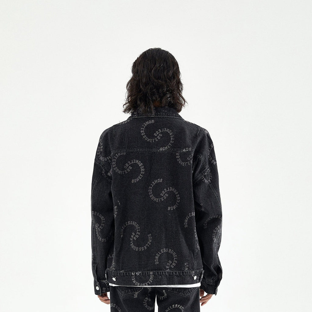 BONELESS Swirl LOGO Denim Jacket, premium urban and streetwear designers apparel on PROJECTISR.com, BONELESS